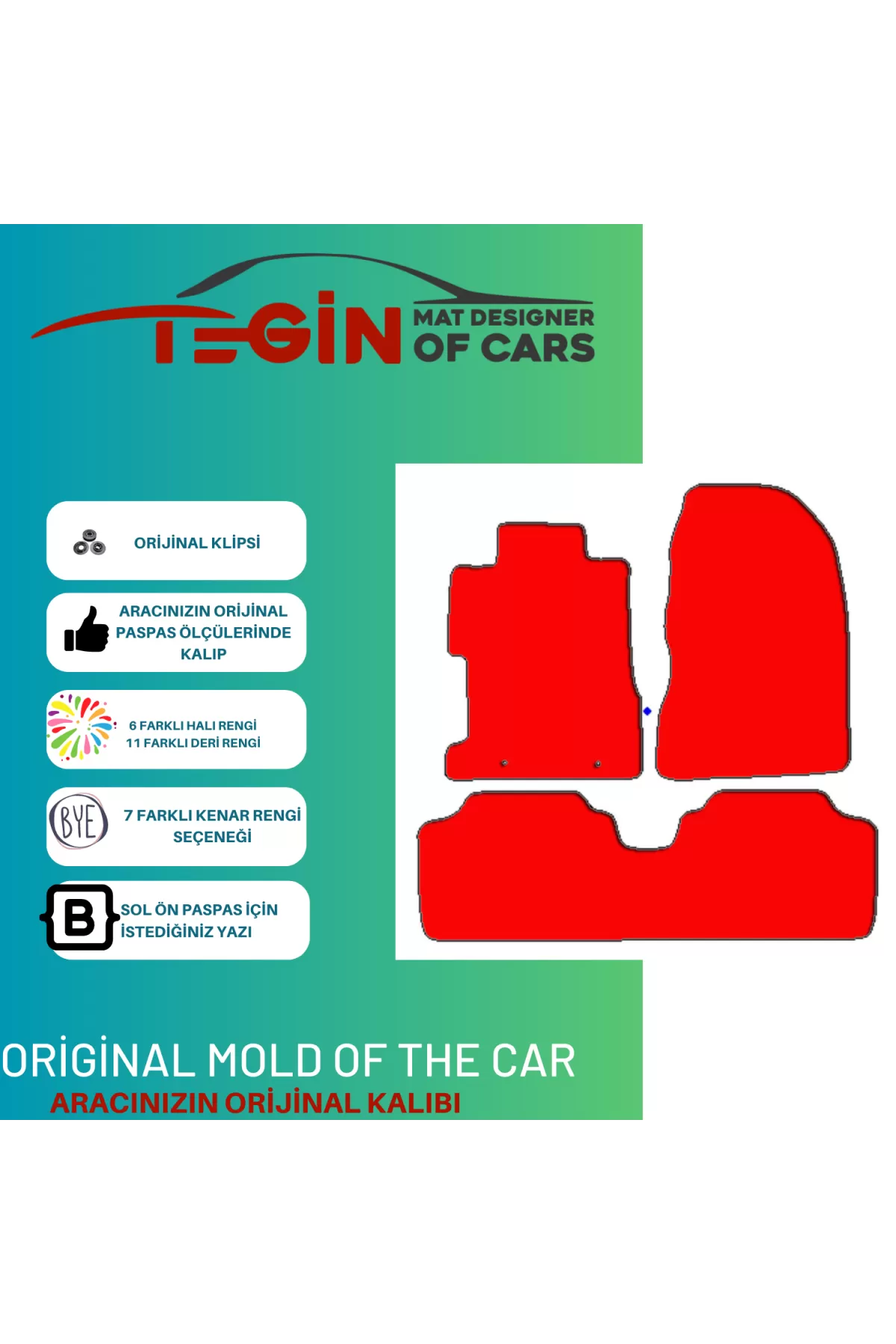 Honda Civic Vtec 01-05 Prime Kırmızı Halı Gri Kenar Halı Paspas