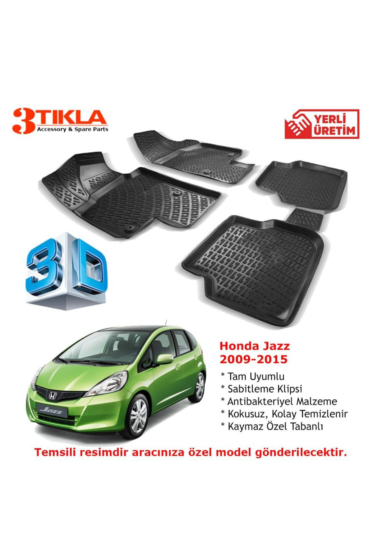 Honda Jazz 2009-2015 Premium 3D Havuzlu Paspas Seti