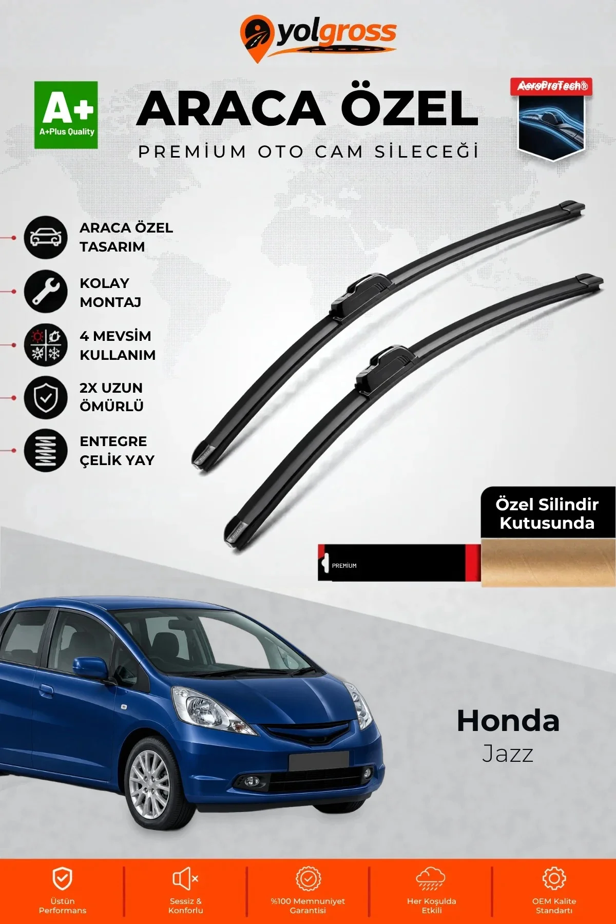 Honda Jazz Ön Cam Silecek Seti 2008-2014 Premium Araca Özel 65-35 Cm A+ Kalite