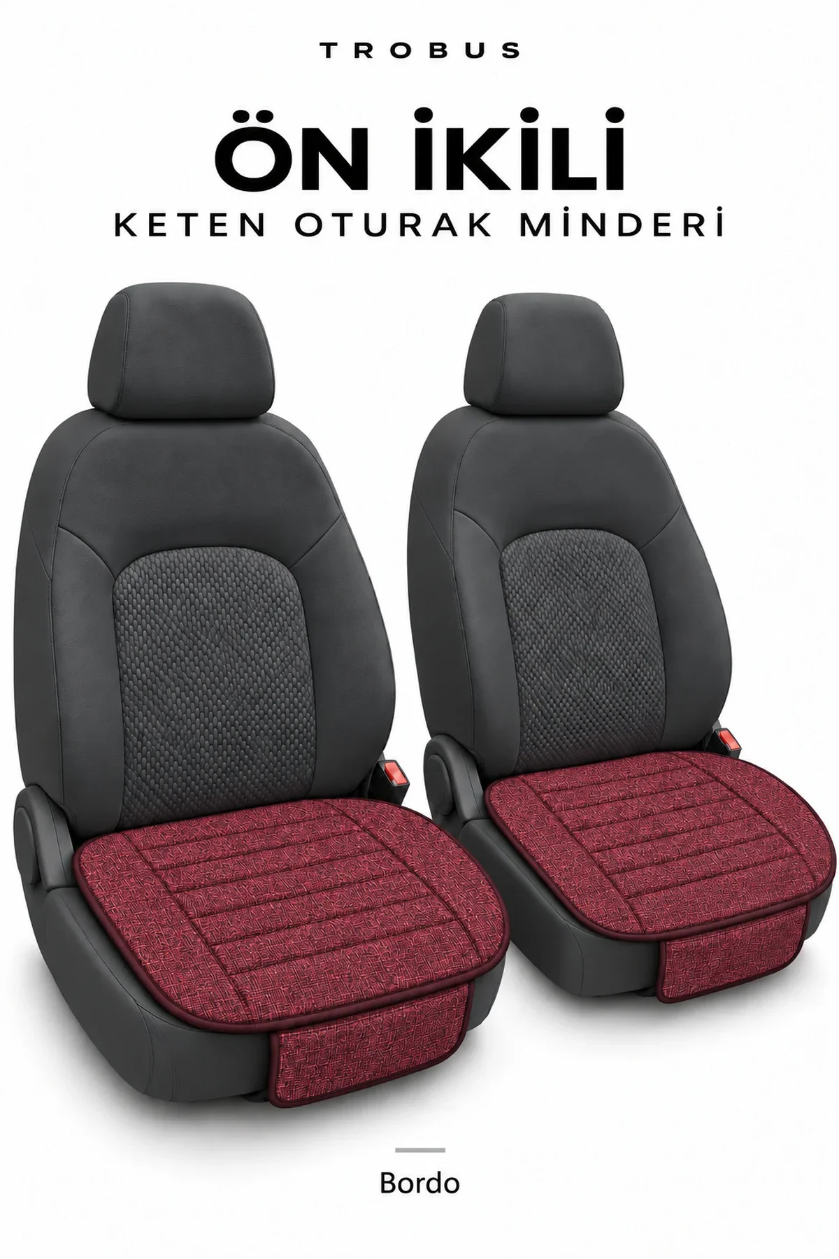 Honda Jazz ve Fit 2008+ Çizgili Keten 3'lü Oturak Minderi Bordo - Görsel 2