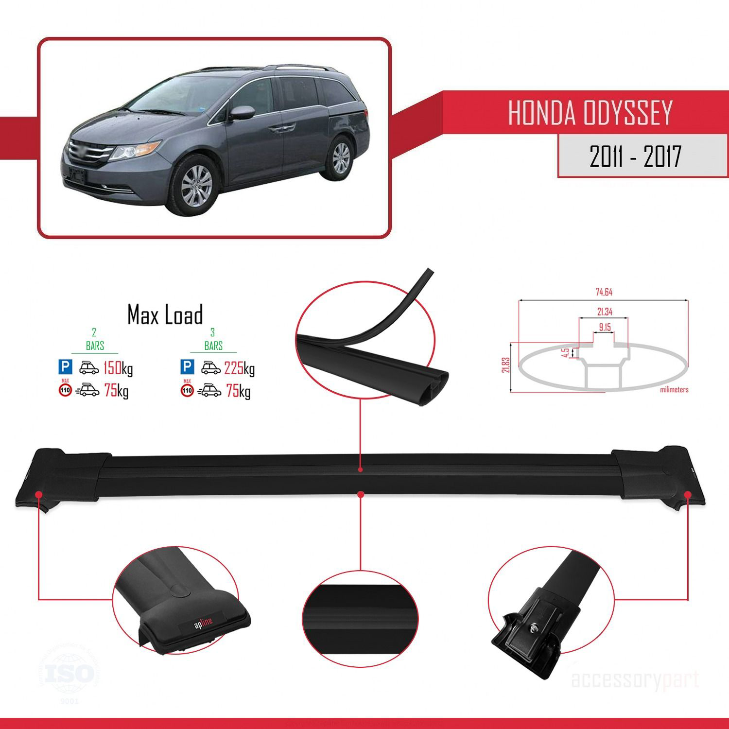 Honda Odyssey 2011-2017 Arası ile uyumlu FLY Model Ara Atkı Tavan