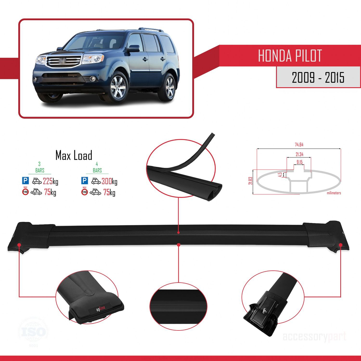 Honda Pilot 2009-2015 Arası ile uyumlu FLY Model Ara Atkı Tavan B