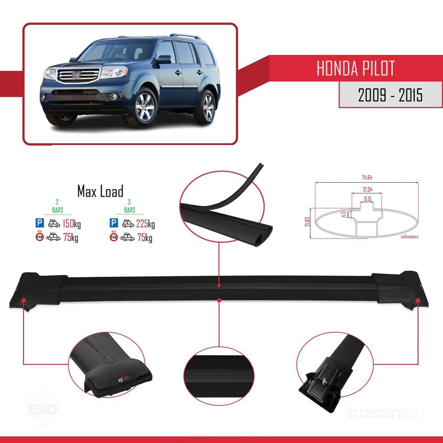 Honda Pilot 2009-2015 Arası ile uyumlu FLY Model Ara Atkı Tavan B
