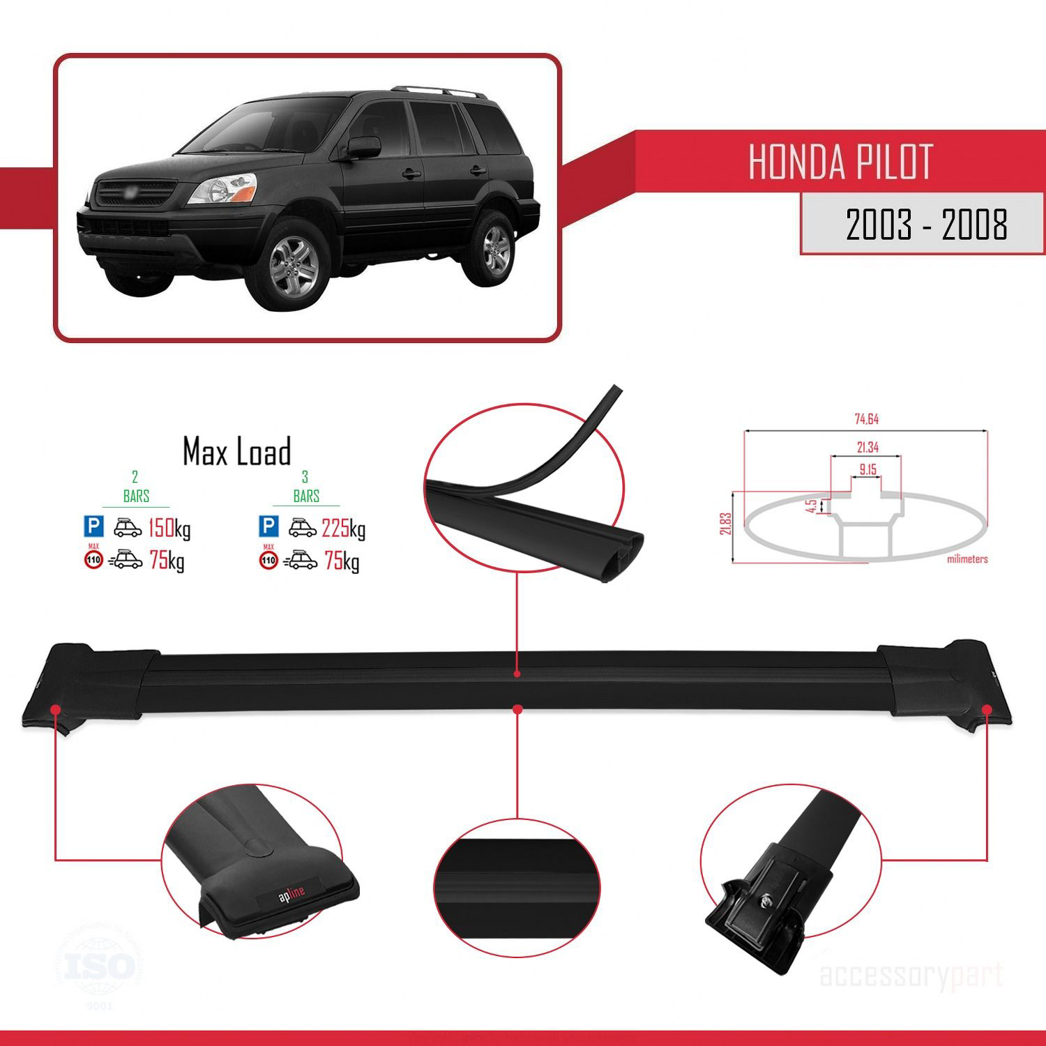 Honda Pilot 2003-2008 Arası ile uyumlu FLY Model Ara Atkı Tavan B