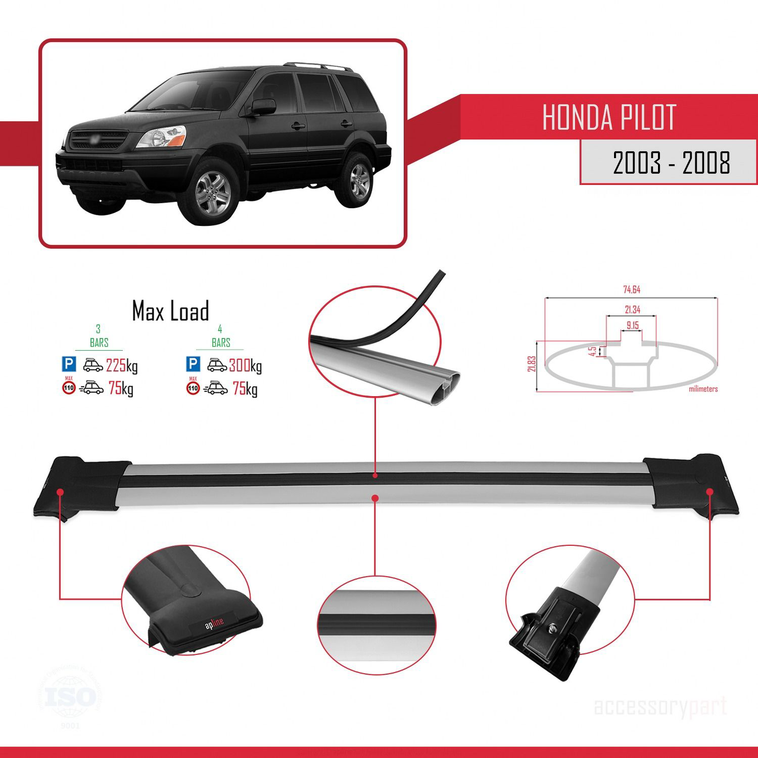 Honda Pilot 2003-2008 Arası ile Uyumlu FLY Model Ara Atkı Tavan B