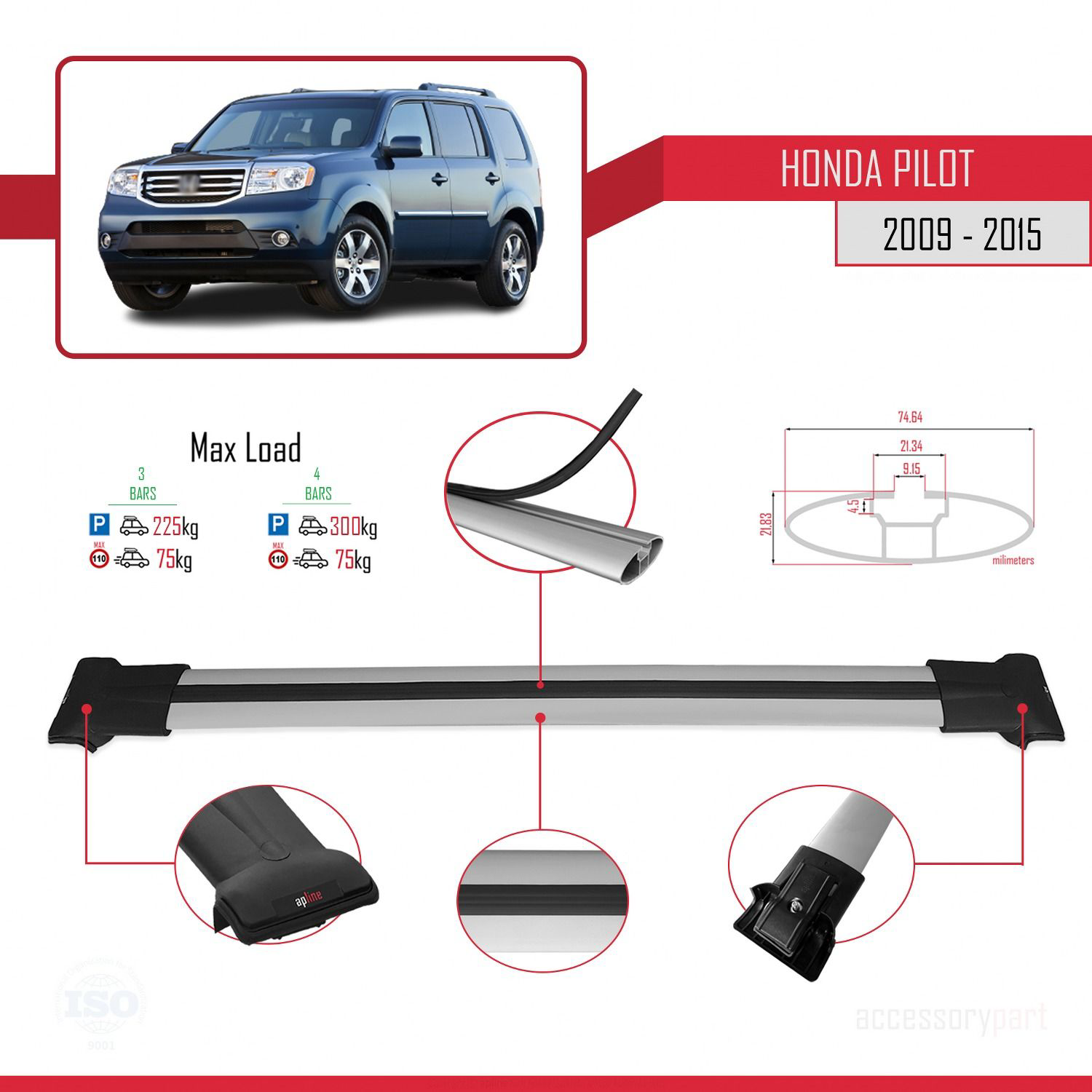 Honda Pilot 2009-2015 Arası ile uyumlu FLY Model Ara Atkı Tavan B