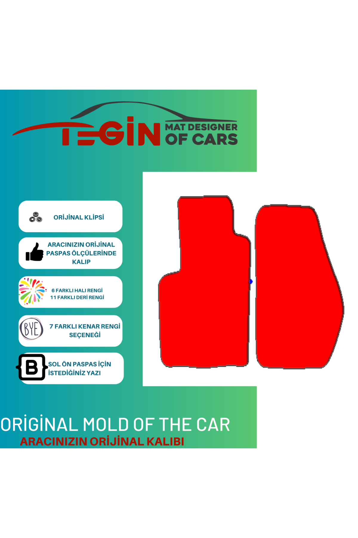 Honda S2000 Prime Siyah Kırmızı Deri Siyah Kenar Paspas