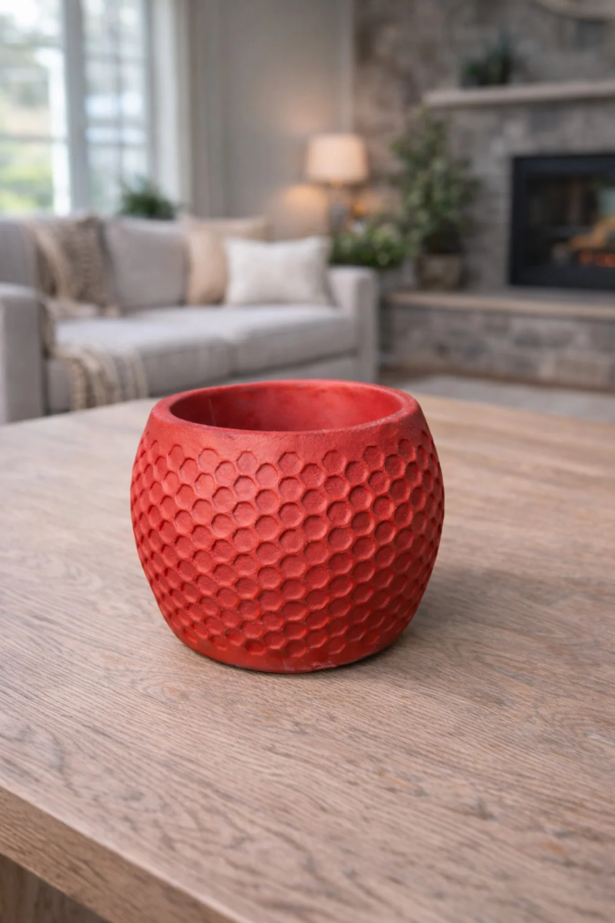 Honeycomb Desenli Kırmızı Saksı - Görsel 2