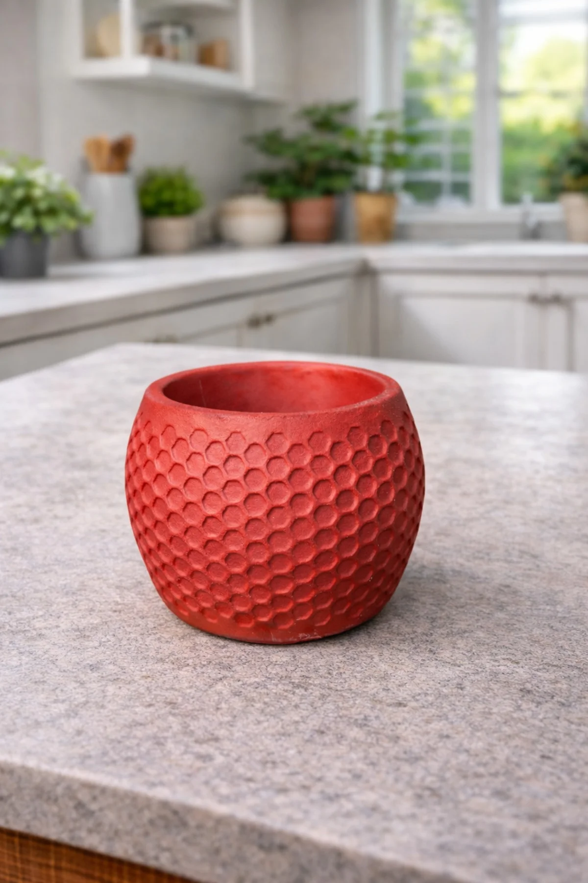 Honeycomb Desenli Kırmızı Saksı - Görsel 6
