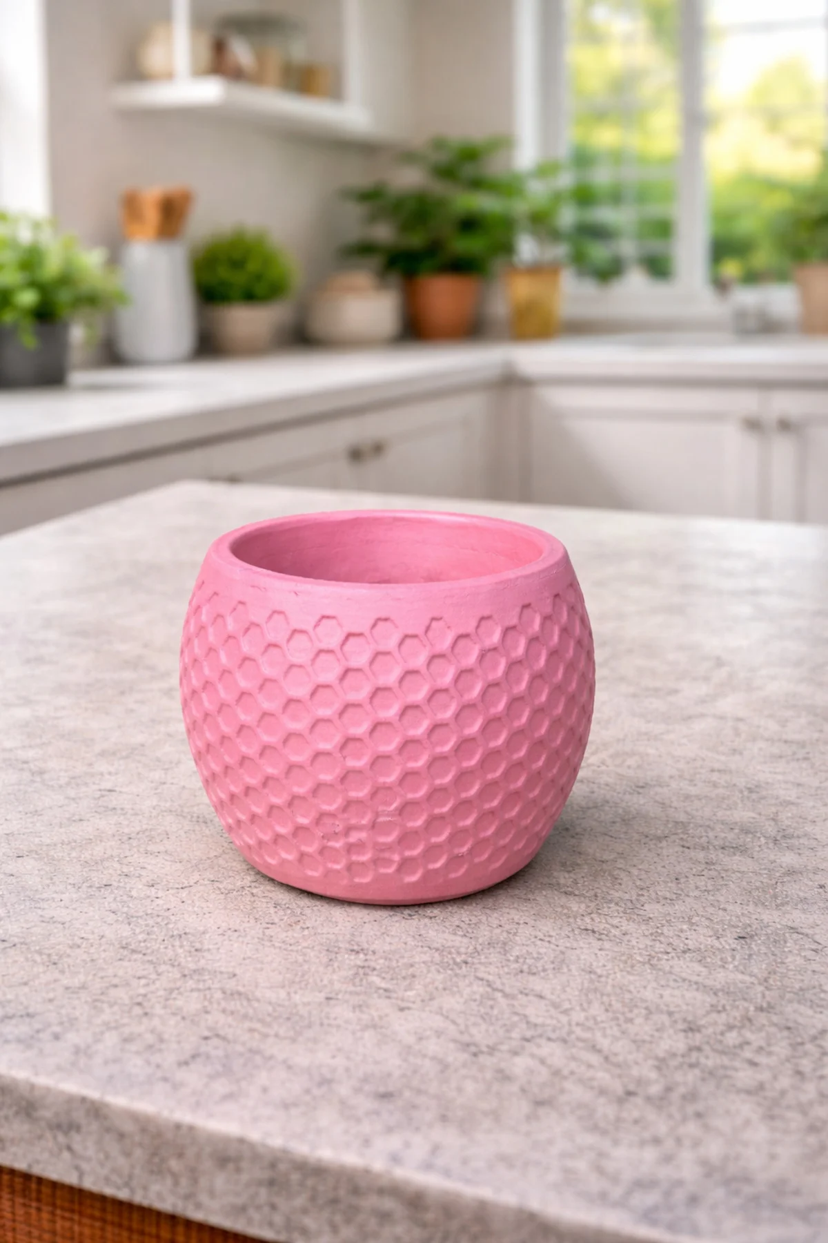 Honeycomb Desenli Pembe Saksı - Görsel 5