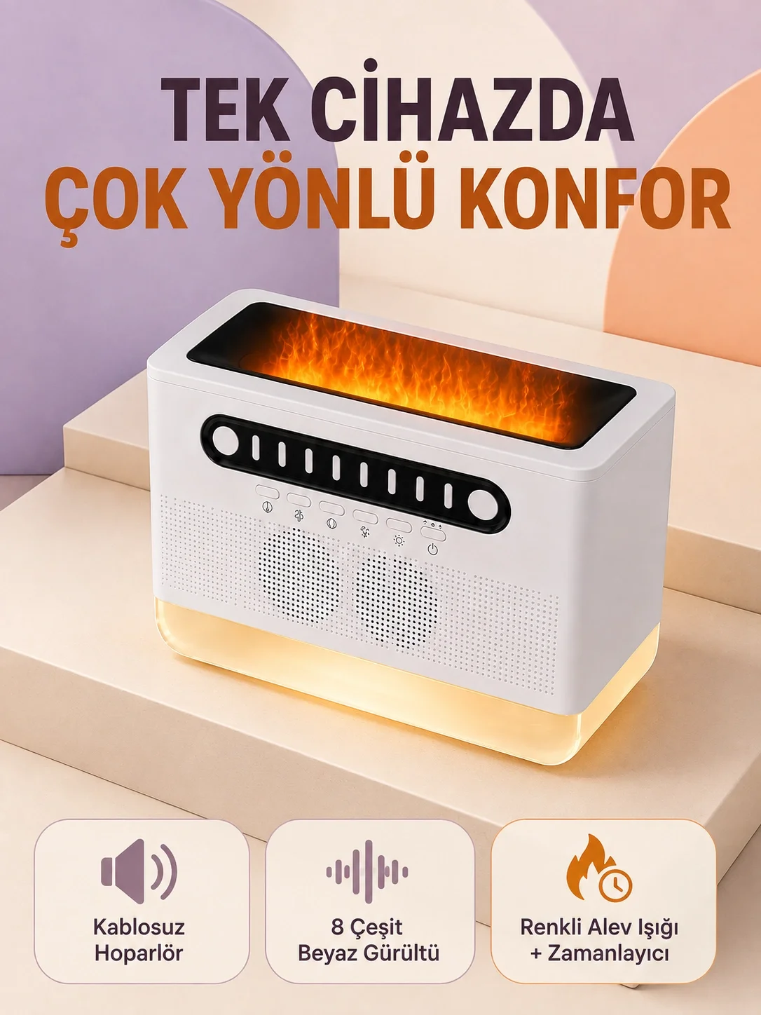 Hoparlörlü Simüle Alev Işıklı Çok Fonksiyonlu Gece Lambası Hoparlörlü Simüle Alev Işıklı Çok Fonksiyonlu Gece Lambası