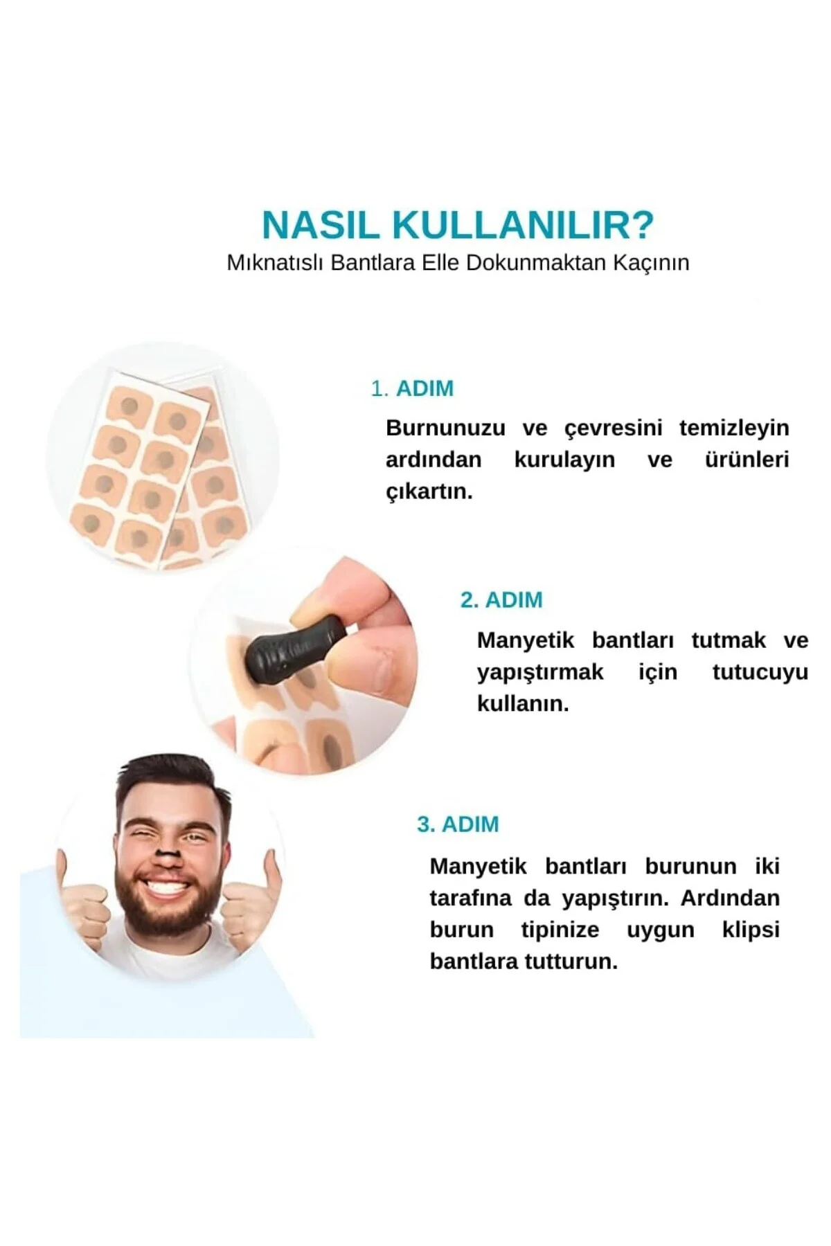 Horlama Önleyici Manyetik, Mıknatıslı Burun Bandı 15 Çift Bant - 