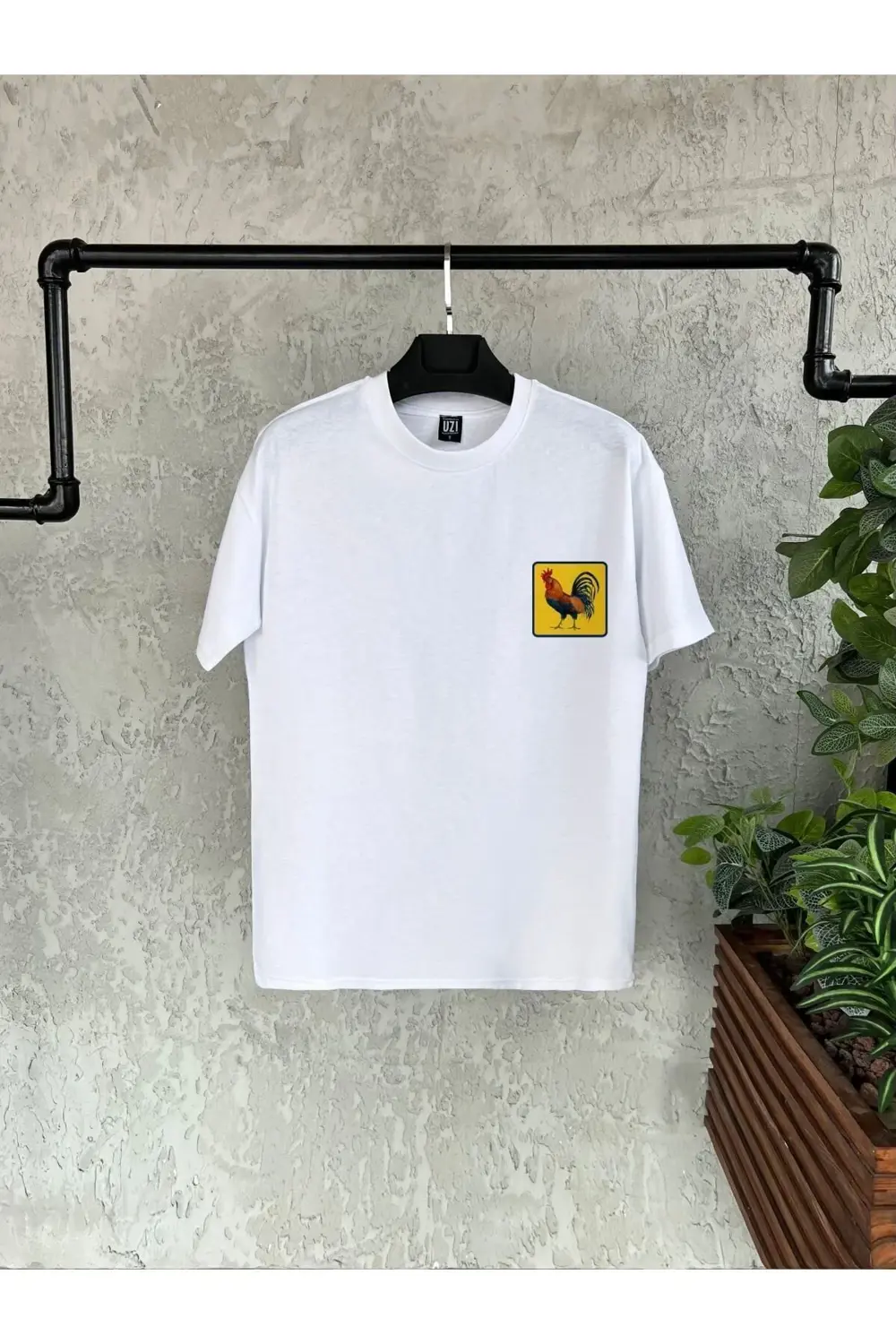 Horoz Baskılı Beyaz Erkek Tshirt