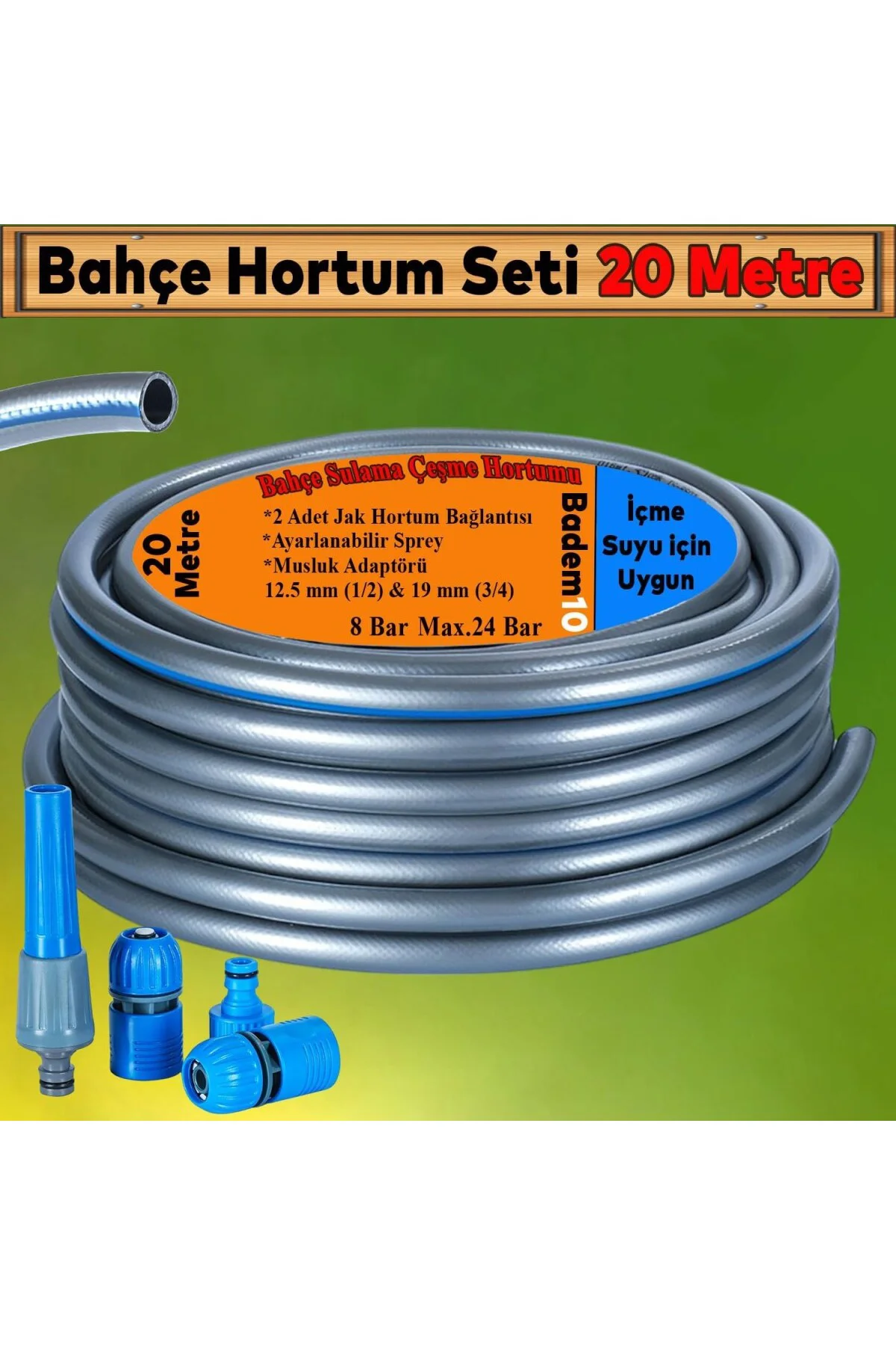 Hortum Seti Garden Kit Bahçe Çeşme Su Hortumu İç Çap 1/2 Sulama A