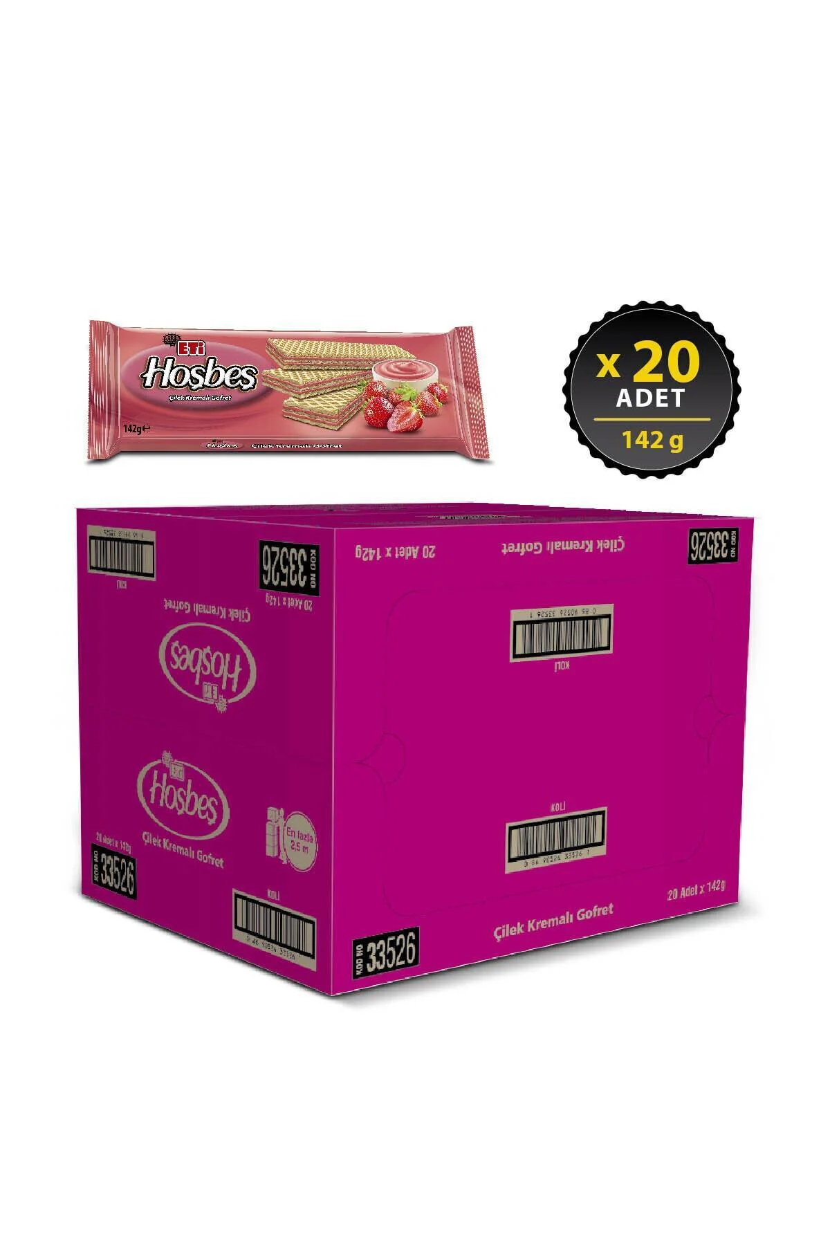 Hoşbeş Çilek Kremalı Gofret 142 g x 20 Adet