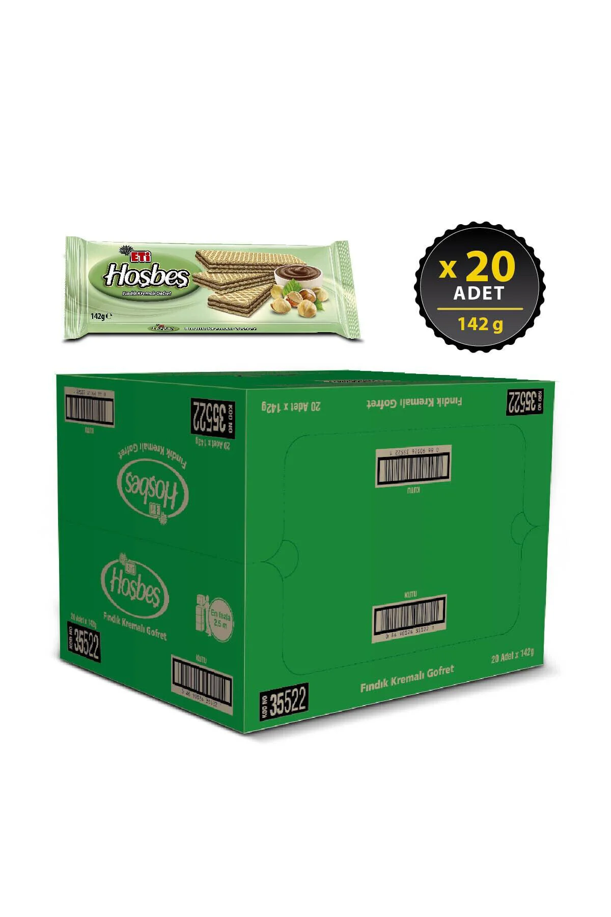 Hoşbeş Fındık Kremalı Gofret 142 g x 20 Adet