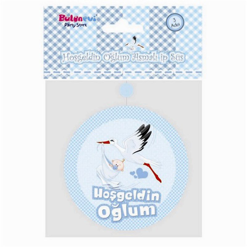 Hoşgeldin Oğlum Yazılı Baby Shower Partisi Asmalı İp Süs 3 Adet T