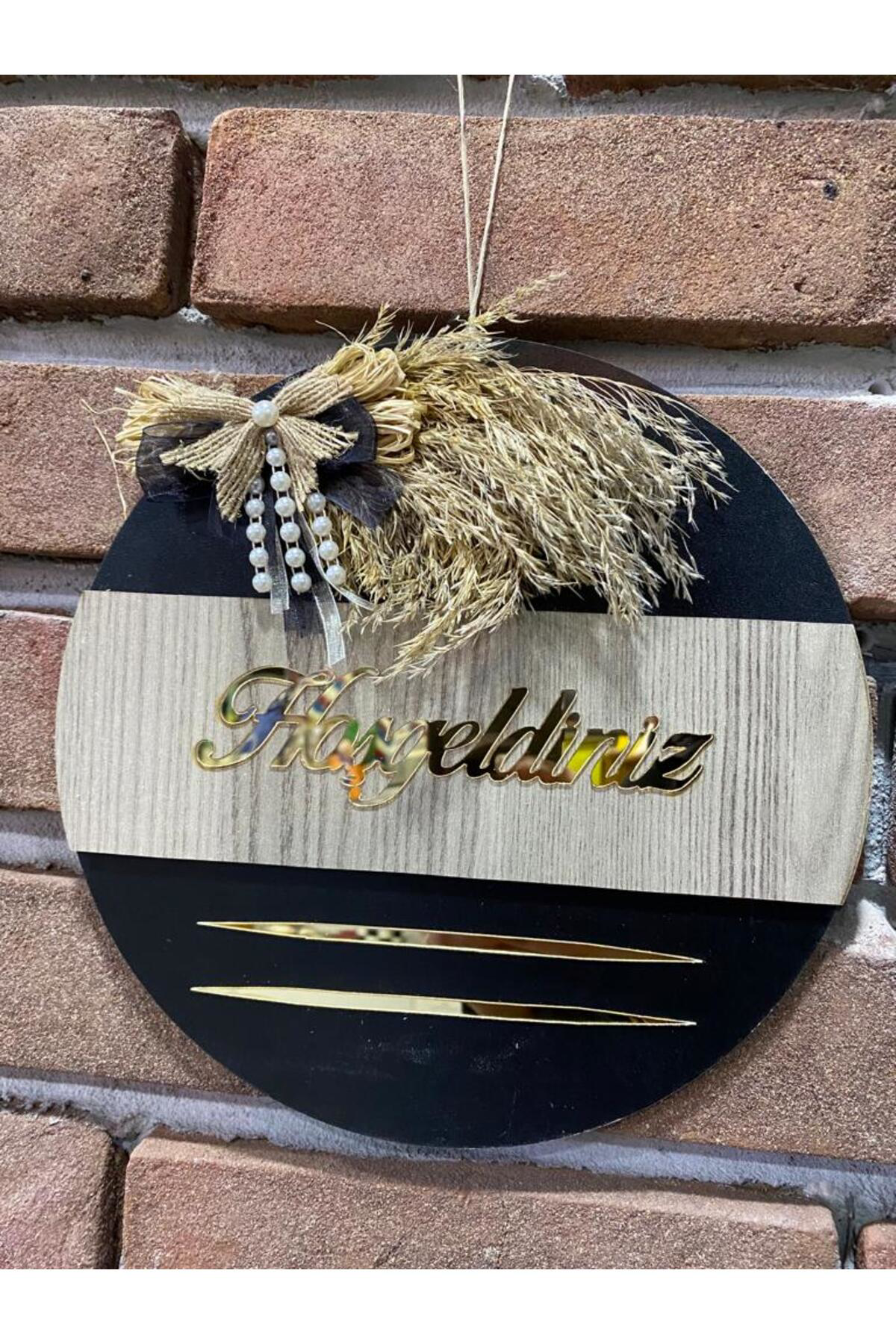 Elif Aksesuar Hoşgeldiniz Yazılı Aynalı Pleksi Ahşap Kapı Süsü Dekoratif Dış Ka