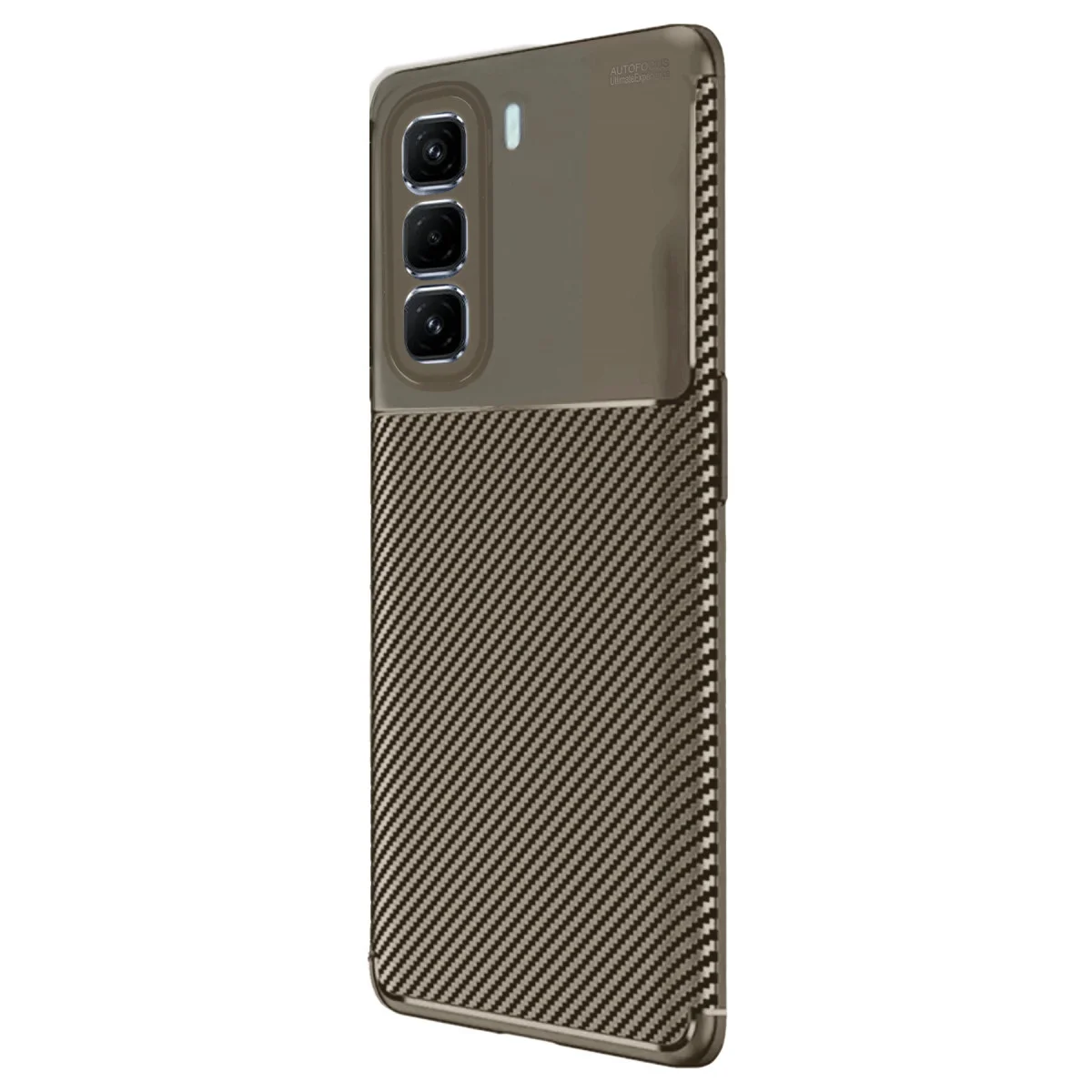 Hot 50 4G Kılıf Auto Focus Karbon Fiber Kapak - Kahverengi