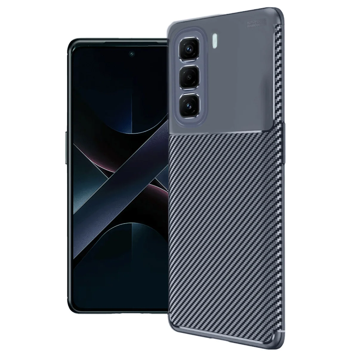 Hot 50 Pro Plus 4G Auto Focus Karbon Kapak - Korumalı Kılıf, Estetik Tasarım, Lacivert