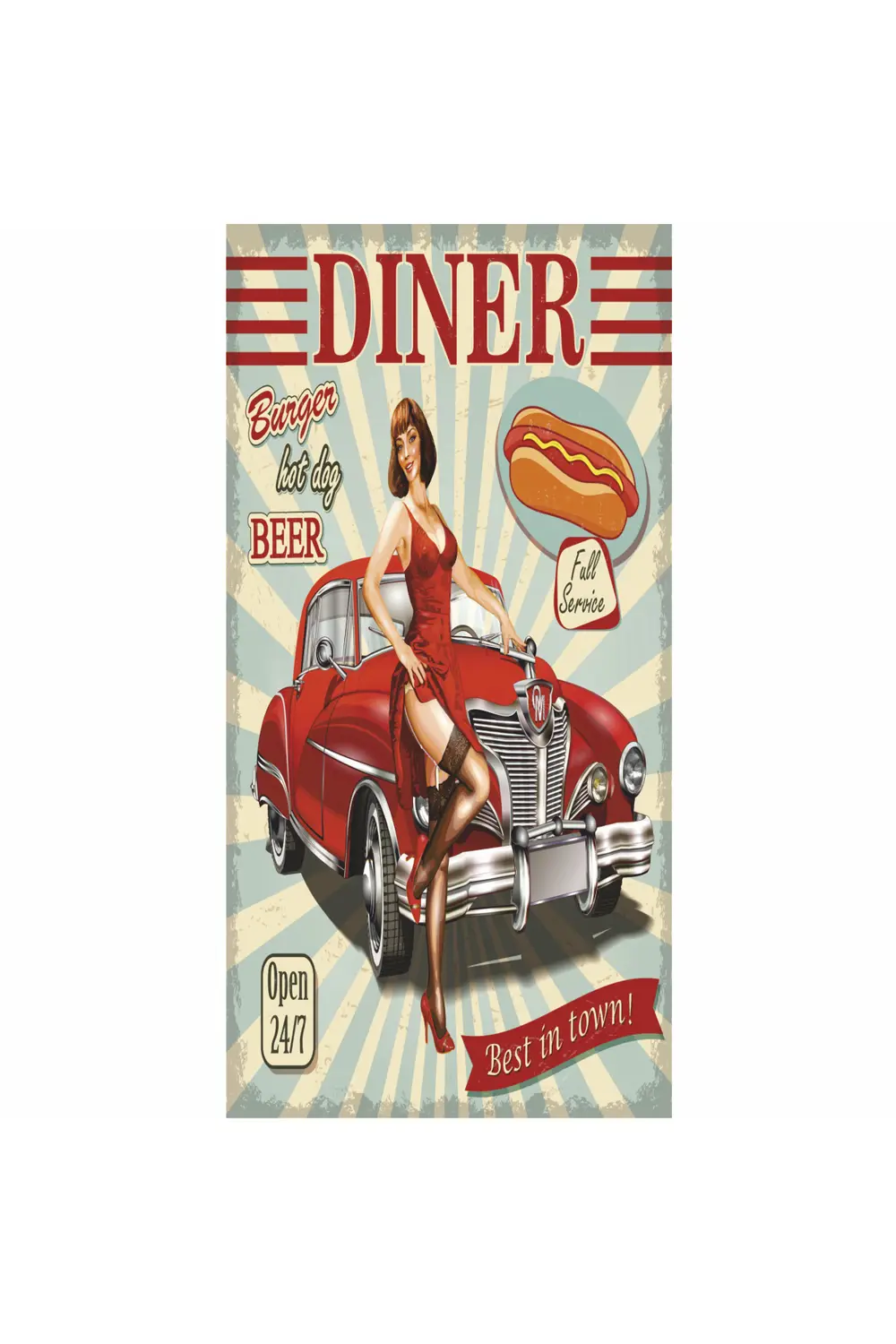 hot dog pin up kızı kızı klasik araba ev dekorasyon tablo mini re