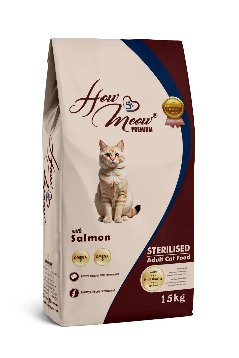 HOW MEOW KISIRLAŞTIRILMIŞ YETİŞKİN KEDİ KURU MAMASI SOMONLU 15 KG