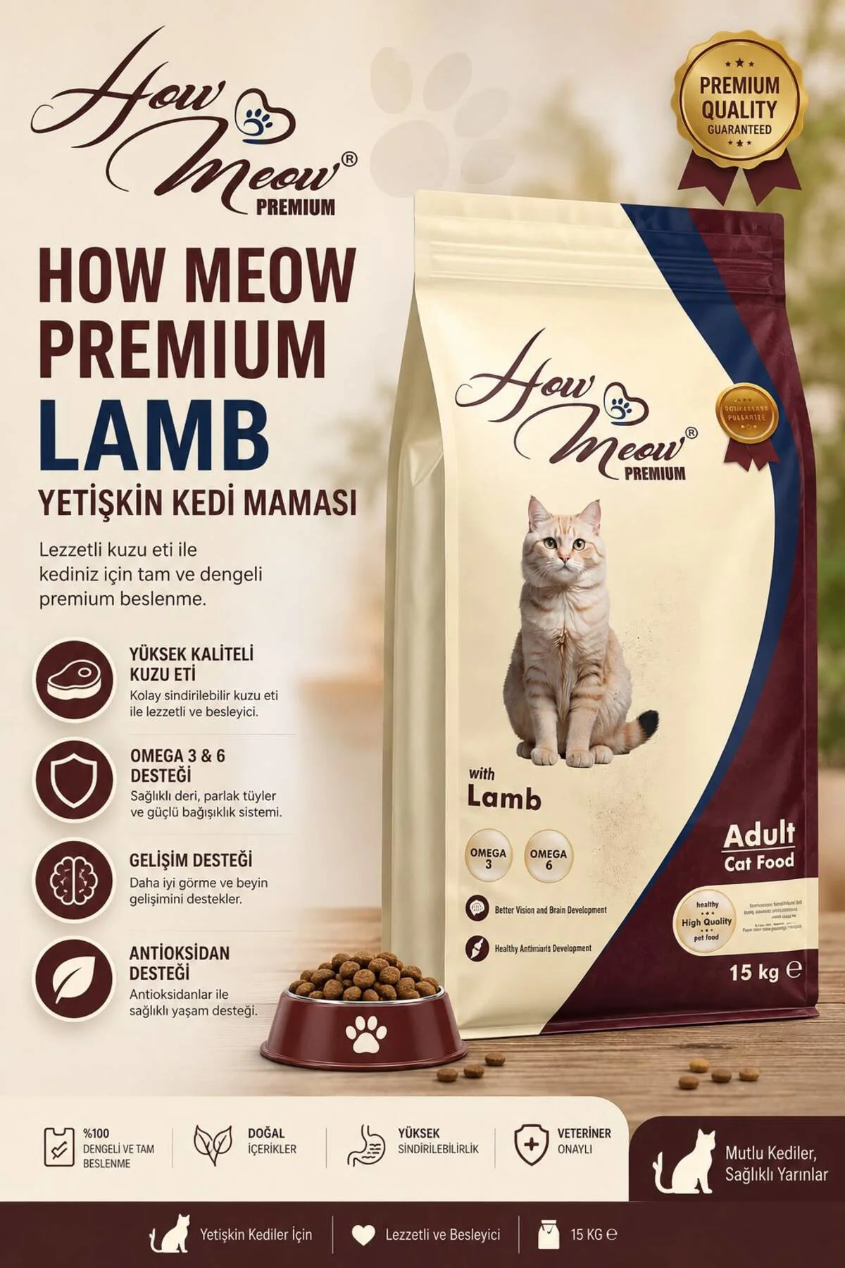 How Meow kuzu etli yetişkin kedi maması 15 KG