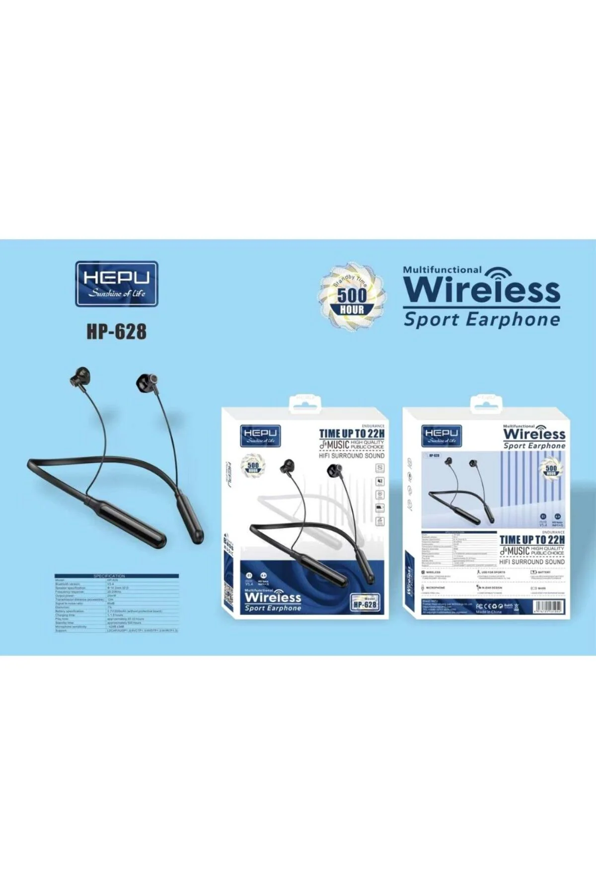 HP-628 Bluetooth 5.4 Kablosuz Spor Kulaklık | 22 Saat Müzik Süres