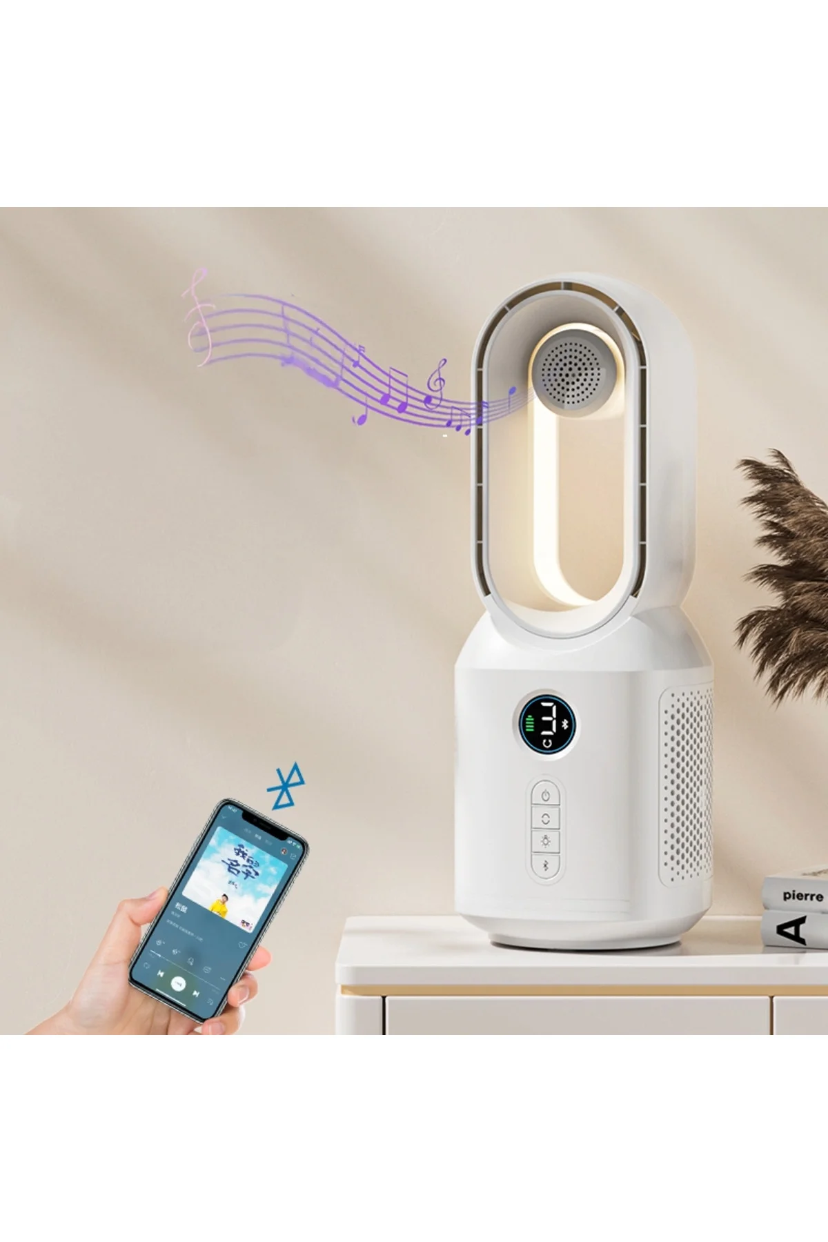 HP-F29 Sessiz Pervanesiz 360° Döner USB Şarjlı Masaüstü Fan – Bluetooth Hoparlörlü, Gece Lambalı, 3'ü 1 Arada Akıllı Tasarım