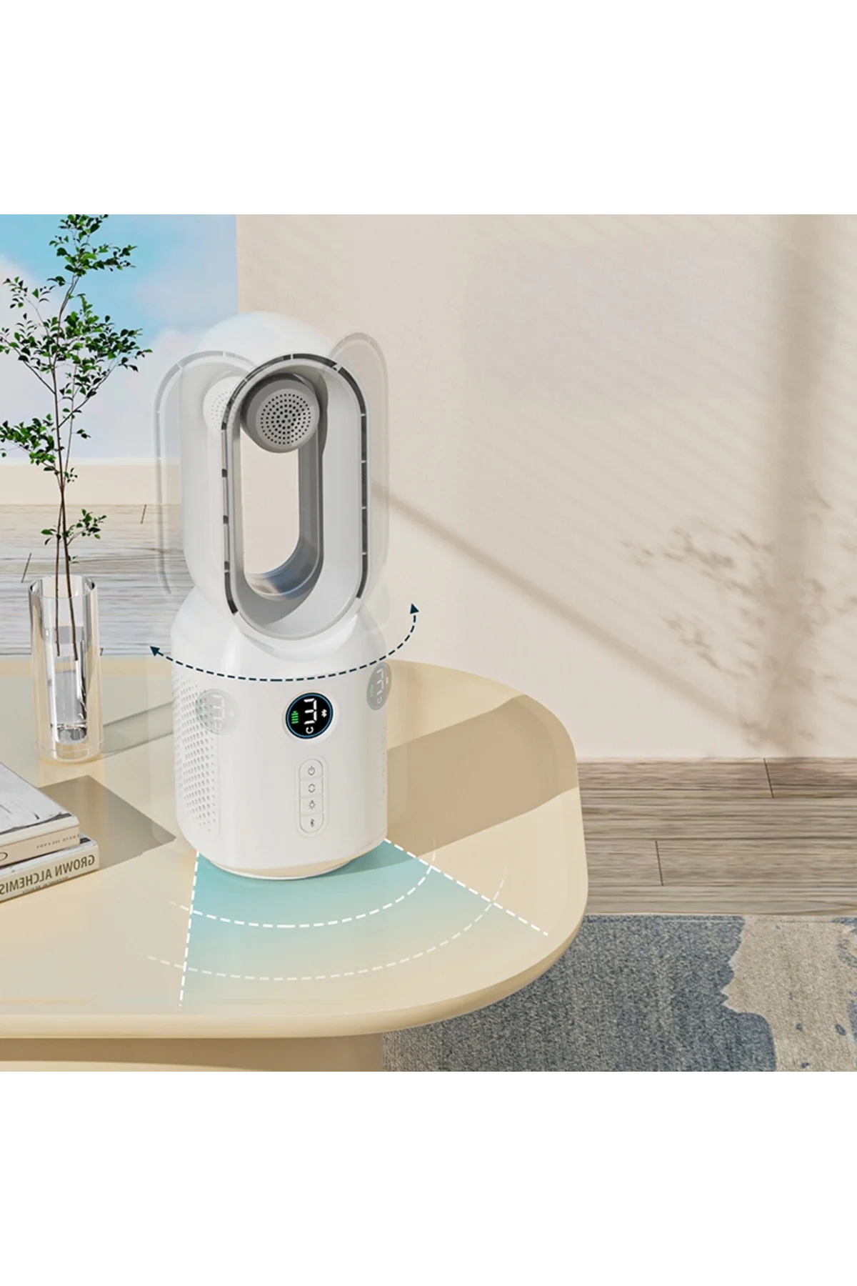 HP-F29 Sessiz Pervanesiz 360° Döner USB Şarjlı Masaüstü Fan – Bluetooth Hoparlörlü, Gece Lambalı, 3'ü 1 Arada Akıllı Tasarım