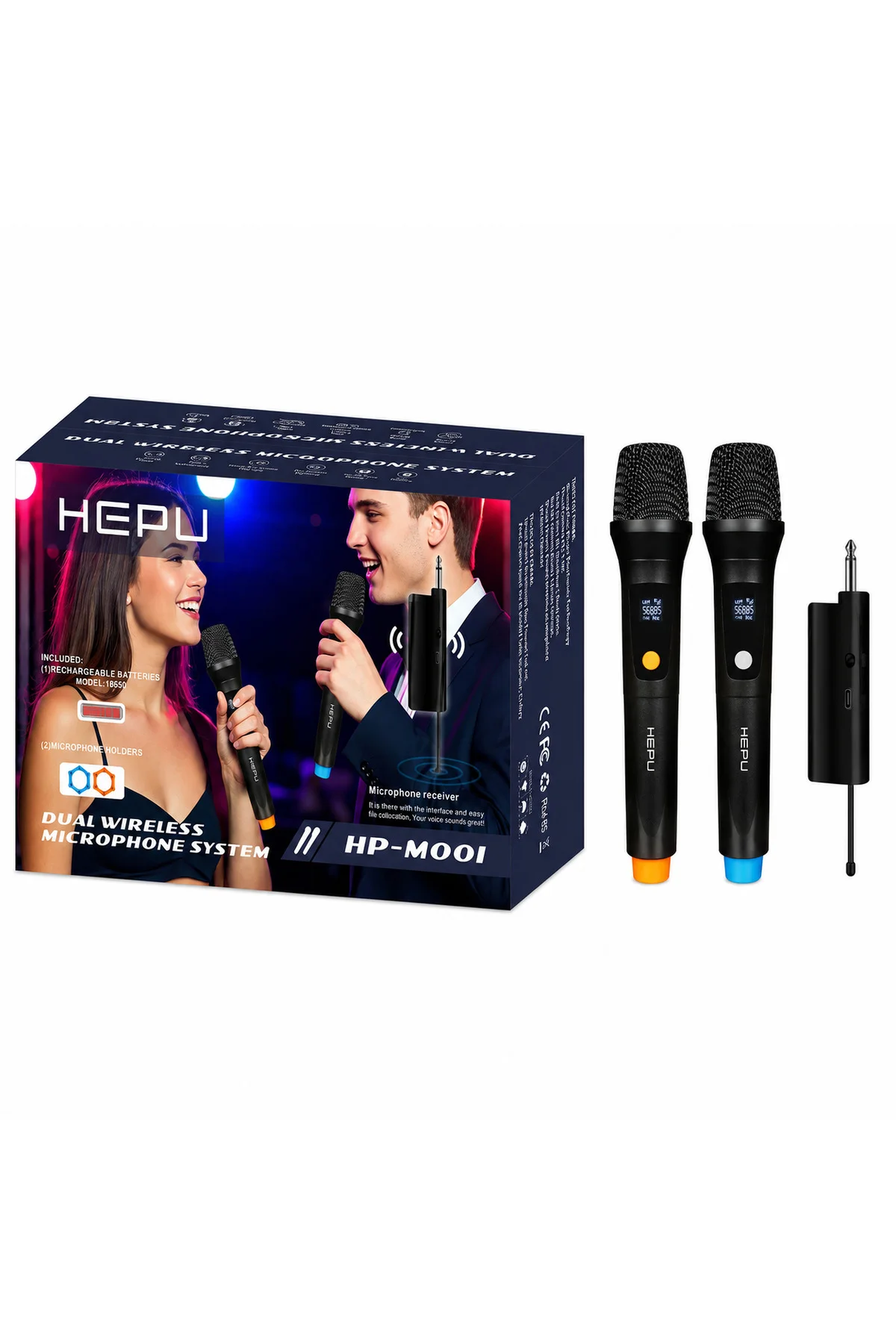 HP-M001 Çiftli Kablosuz Mikrofon Sistemi – Dijital Ekranlı Gecikmesiz Ses Aktarımı Şarjlı Alıcı ile Pratik Kurulum