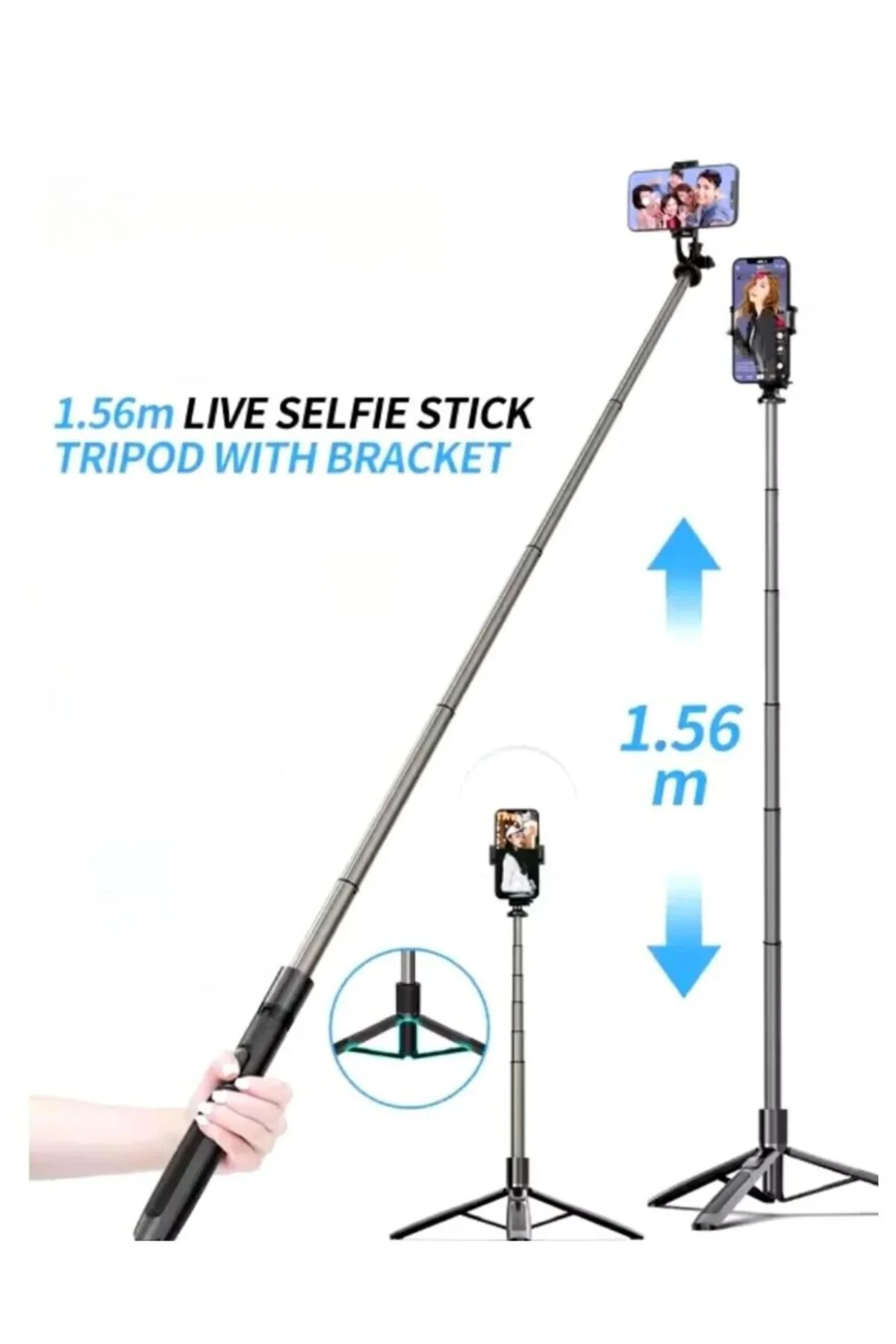 HP-T08 Tripod Selfie Stick 150 cm Uzayan Bluetooth Kumandalı HP-T08 Tripod Selfie Stick 150 cm Uzayan Bluetooth Kumandalı