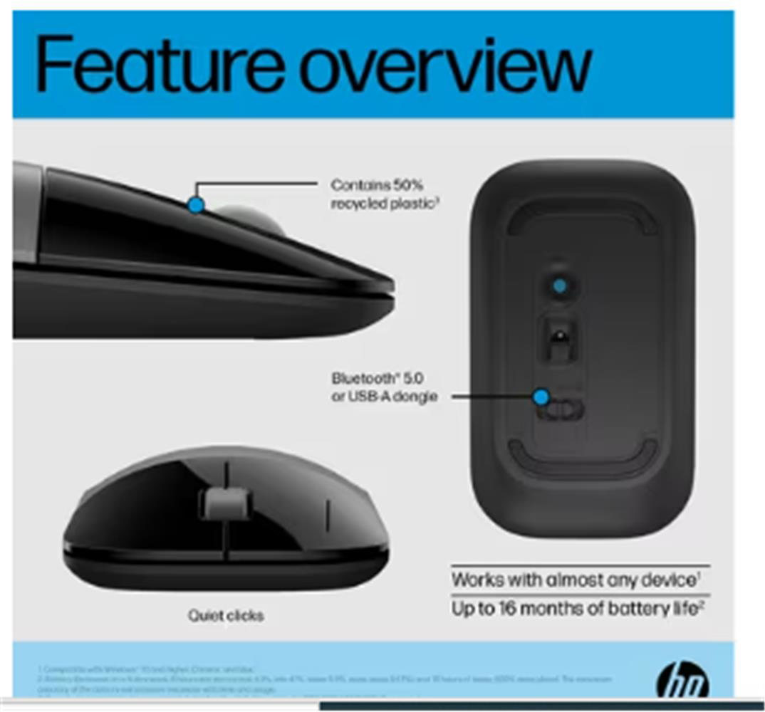 HP Z3700 758A9AA Bluetooth 2.4GHz 1600DPI Silver Wireless Optik M