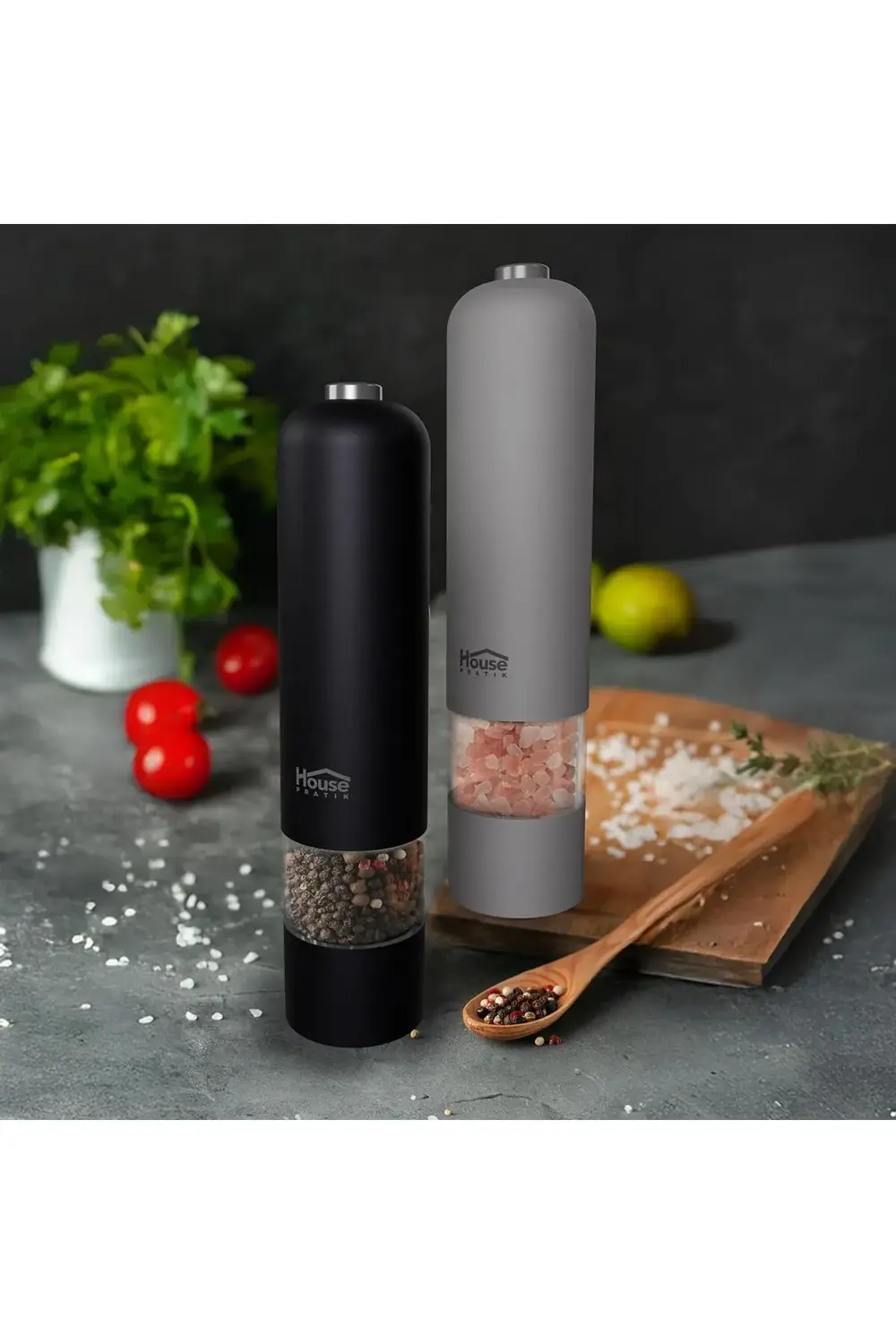 HP67 Pilli Işıklı  Otomatik Tuz ve Baharat Öğütücü Siyah
