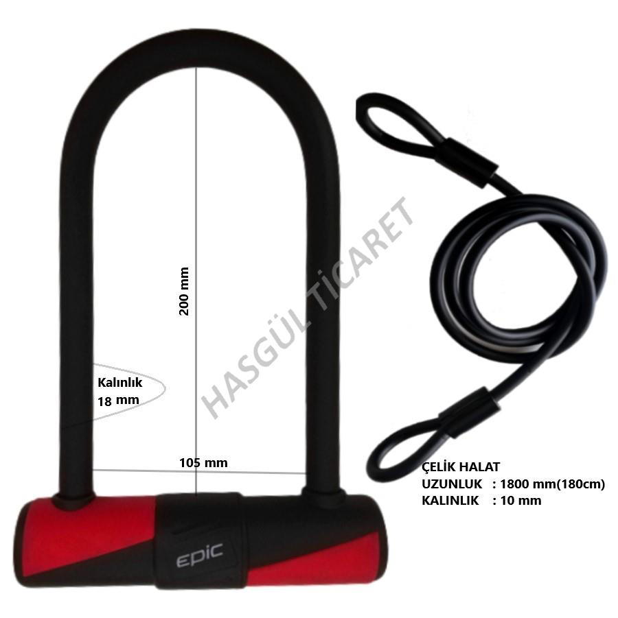 HSGL 12x18cm U-KİLİT  5x180cm ÇELİK HALAT KİLİT SETİ