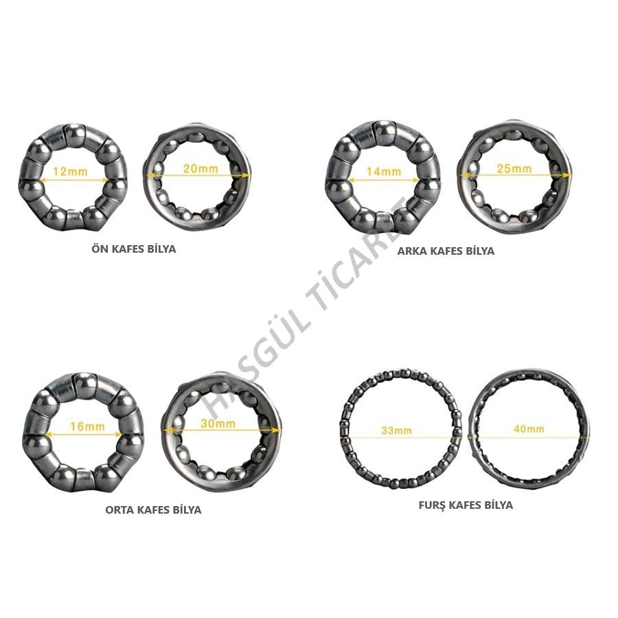 HSGL BİSİKLET ÖN ARKA GÖBEK ORTA GÖBEK FURŞ KAFES BİLYA SETİ