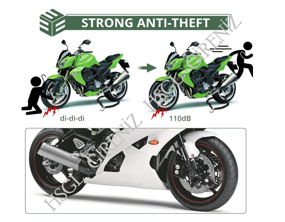 Hsgl  Motosiklet Alarmli Disk Kilidi  Su Geçirmez, Çelik Gövdeli, 