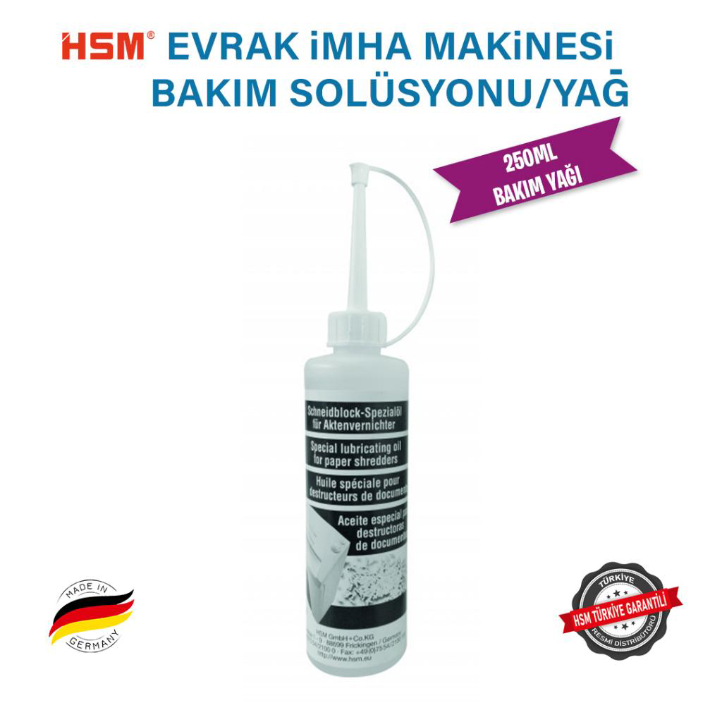 HSM Oil 250ML Evrak imha Makinesi Bakım Yağı / Bakım Solüsyonu HSM Oil 250ML Evrak imha Makinesi Bakım Yağı / Bakım Solüsyonu