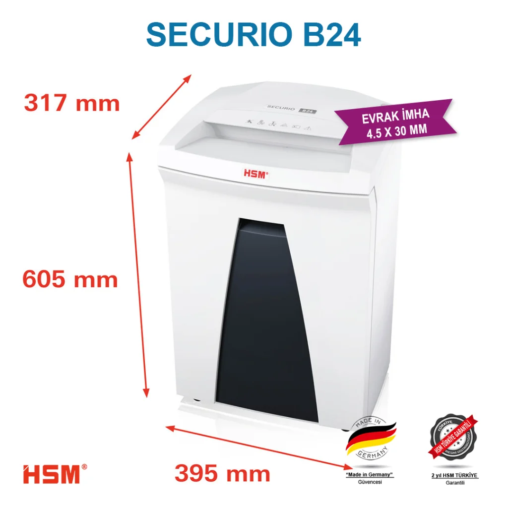 HSM SECURIO B24 - Çapraz/konfeti kesim 4,5x30mm Evrak İmha Makine