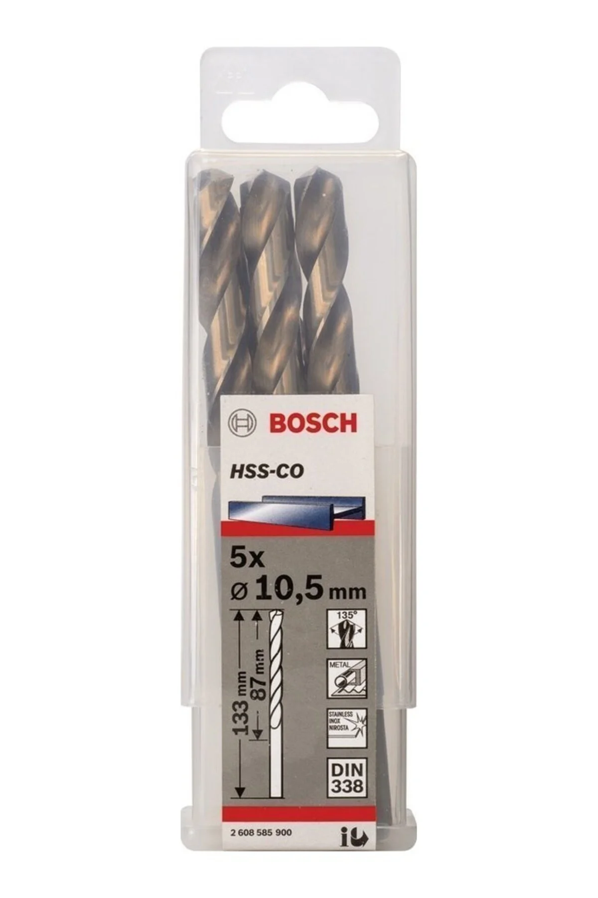 HSS-Co 10.5x133 mm 5'li Paket DIN 338 Metal Matkap Ucu - 26085859