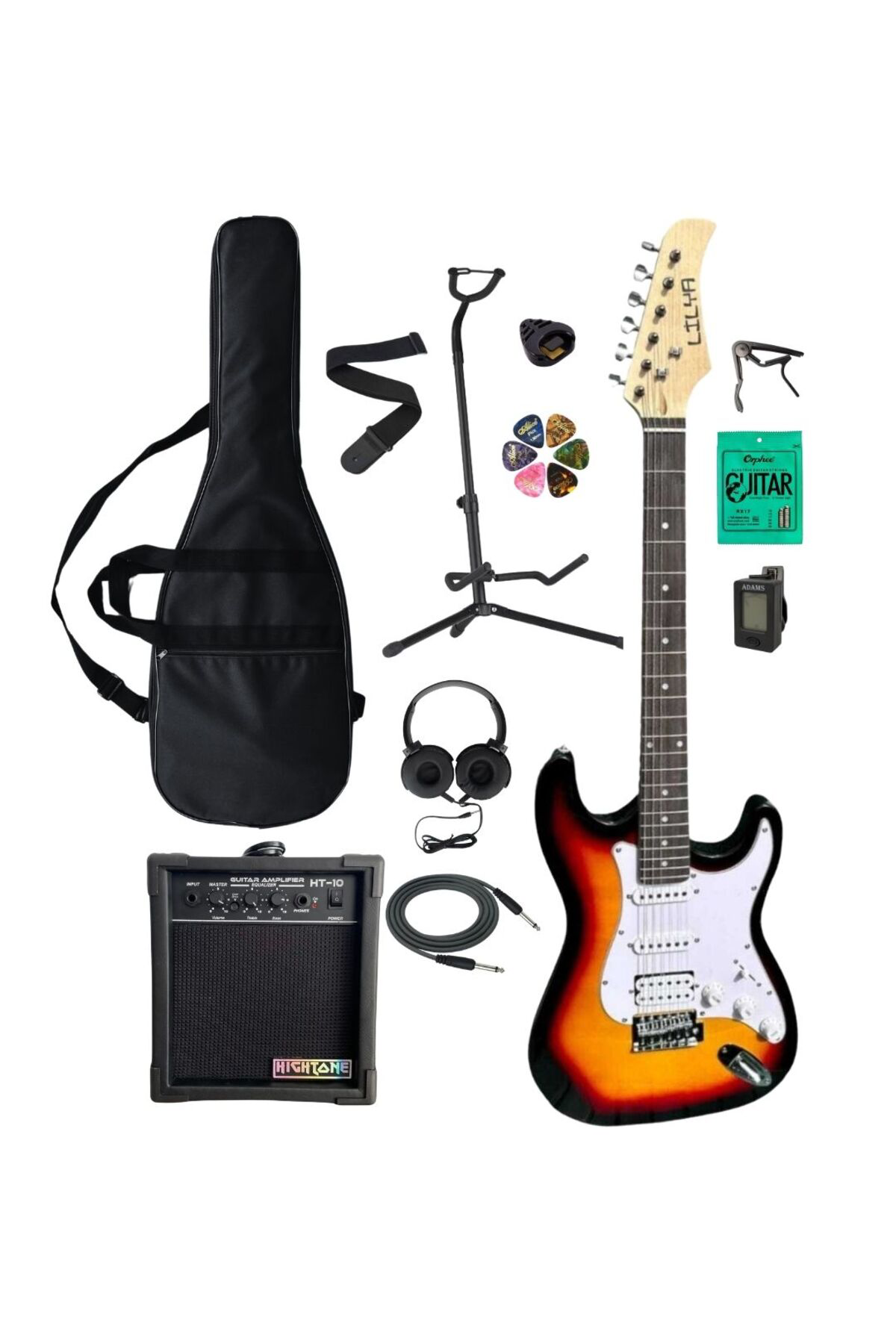 Lilya Hss Elektro Gitar Amfi Kulaklik Full Set Lilya Hss Elektro Gitar Amfi Kulaklik Full Set
