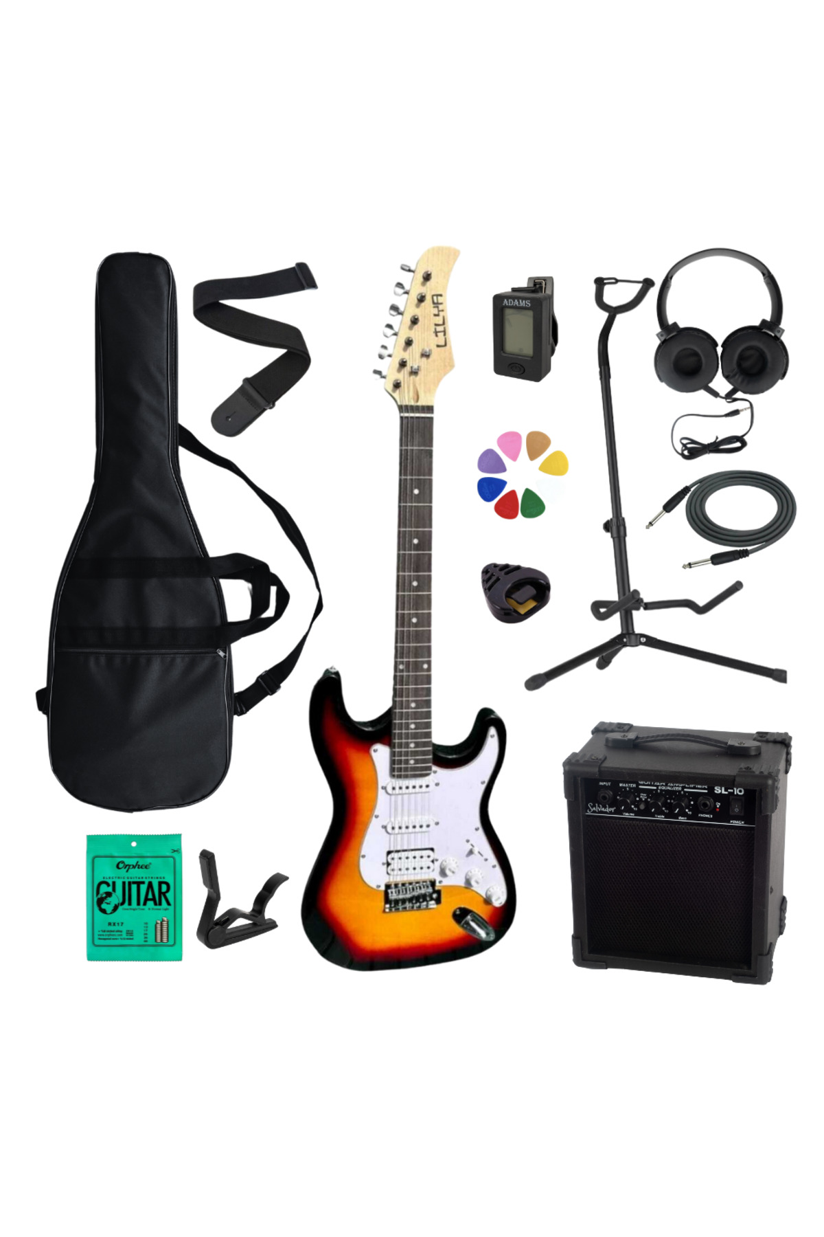 Lilya Hss Elektro Gitar Amfi Kulaklik Full Set Lilya Hss Elektro Gitar Amfi Kulaklik Full Set