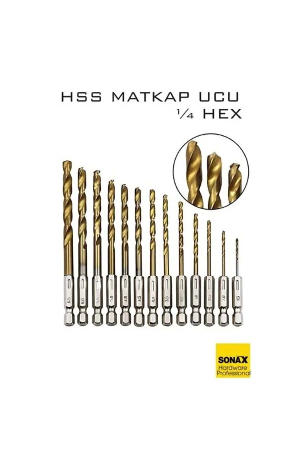 HSS Matkap Ucu 1/4 HEX 13 Parça HSS Tungsten Karbür Matkap Uç 1.5