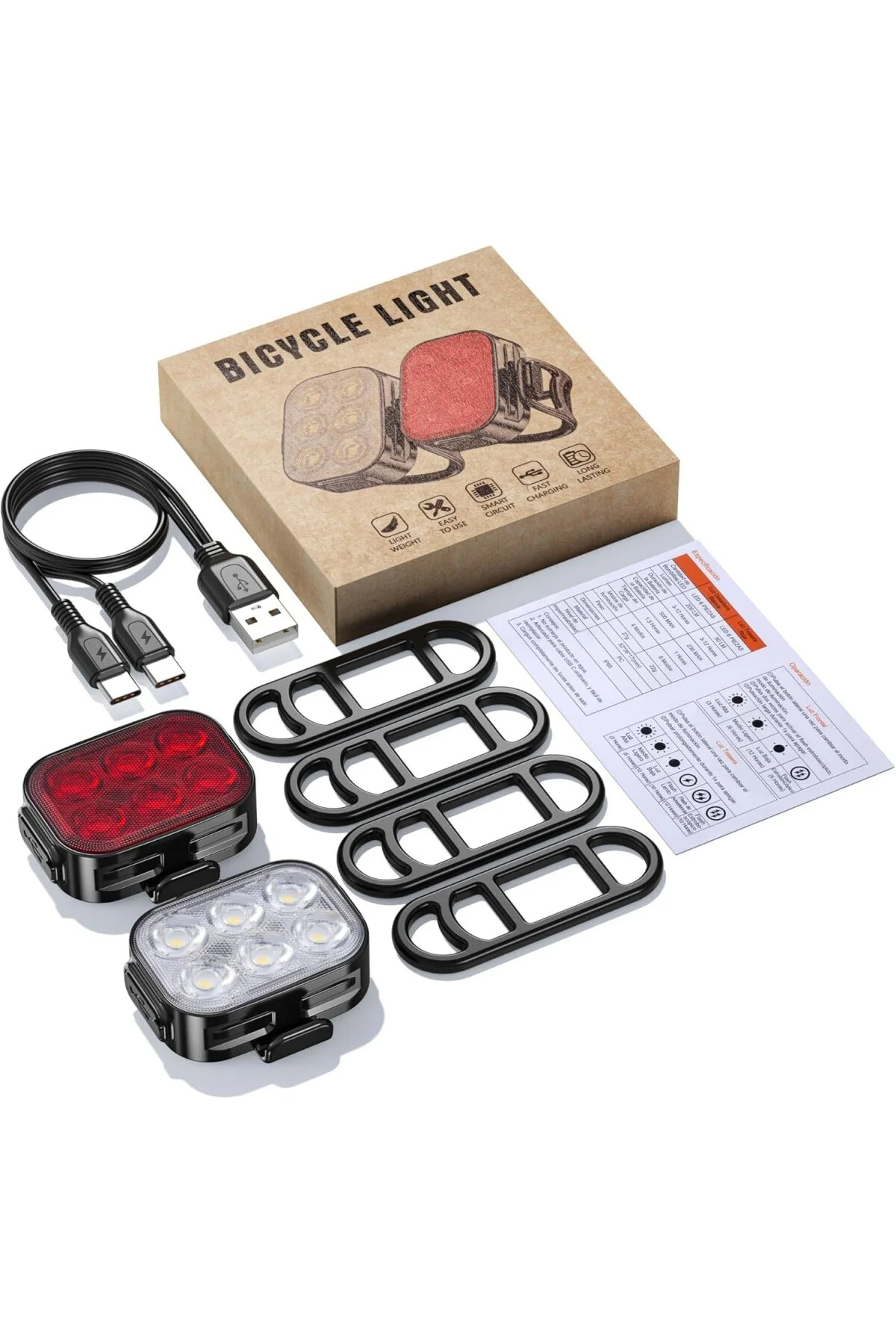 Ht-29 Şarjlı Bisiklet Işığı Ön Arka Flaşlı Usb 4 Mod Stop Lambası