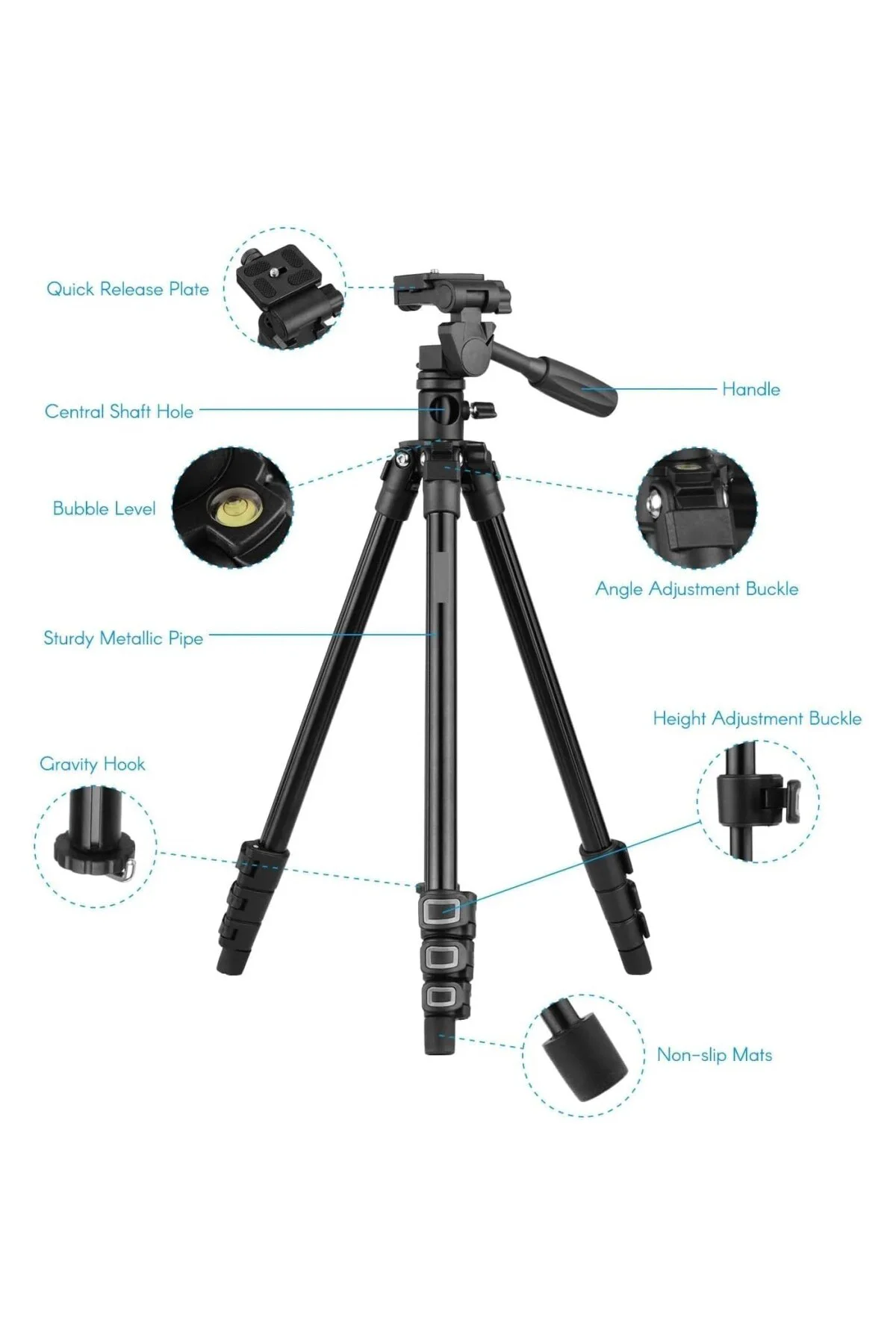 HT-T02 Profesyonel Tripod 154 Cm Yatay Kullanım Çok Fonksiyonlu Panoramik Kafa 360 Derec