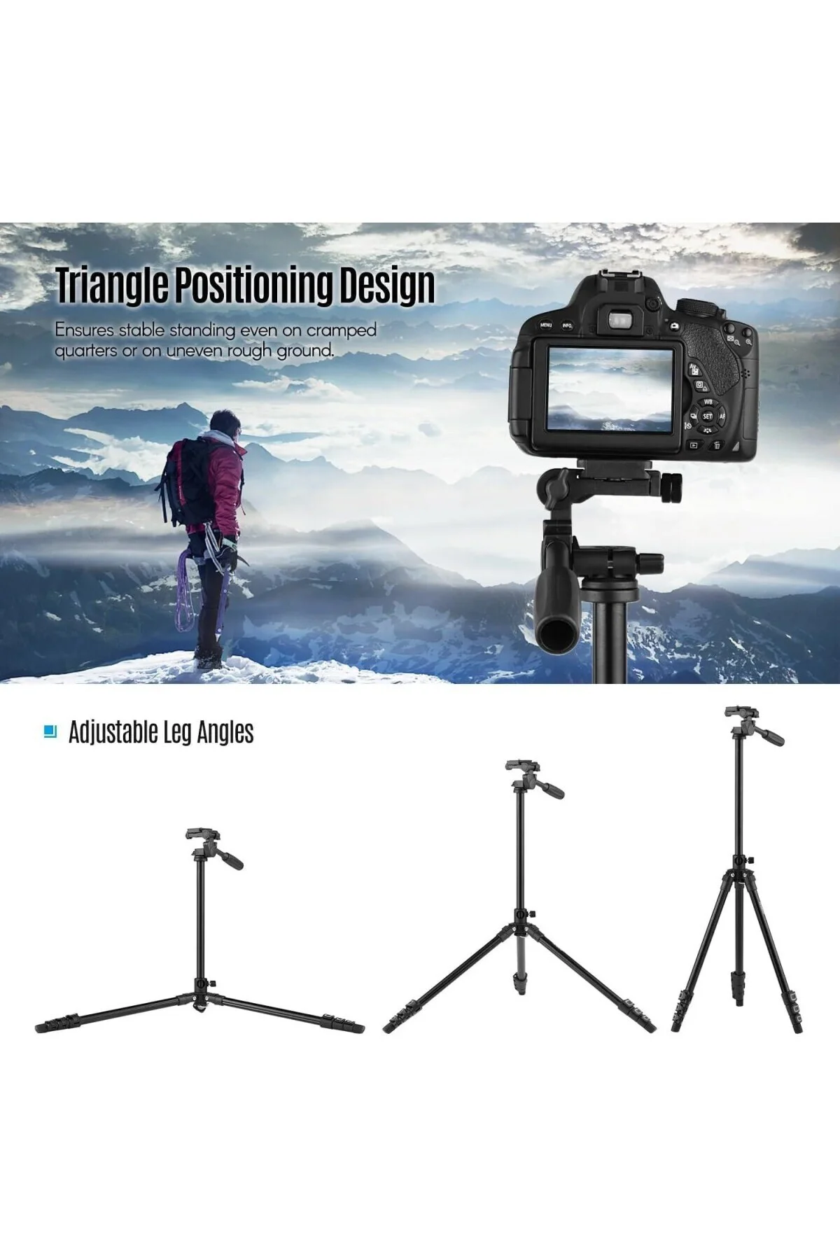 HT-T02 Profesyonel Tripod 154 Cm Yatay Kullanım Çok Fonksiyonlu Panoramik Kafa 360 Derec