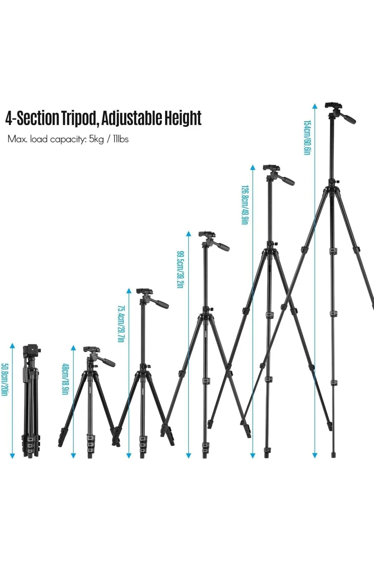 HT-T02 Profesyonel Tripod 154 Cm Yatay Kullanım Çok Fonksiyonlu Panoramik Kafa 360 Derec