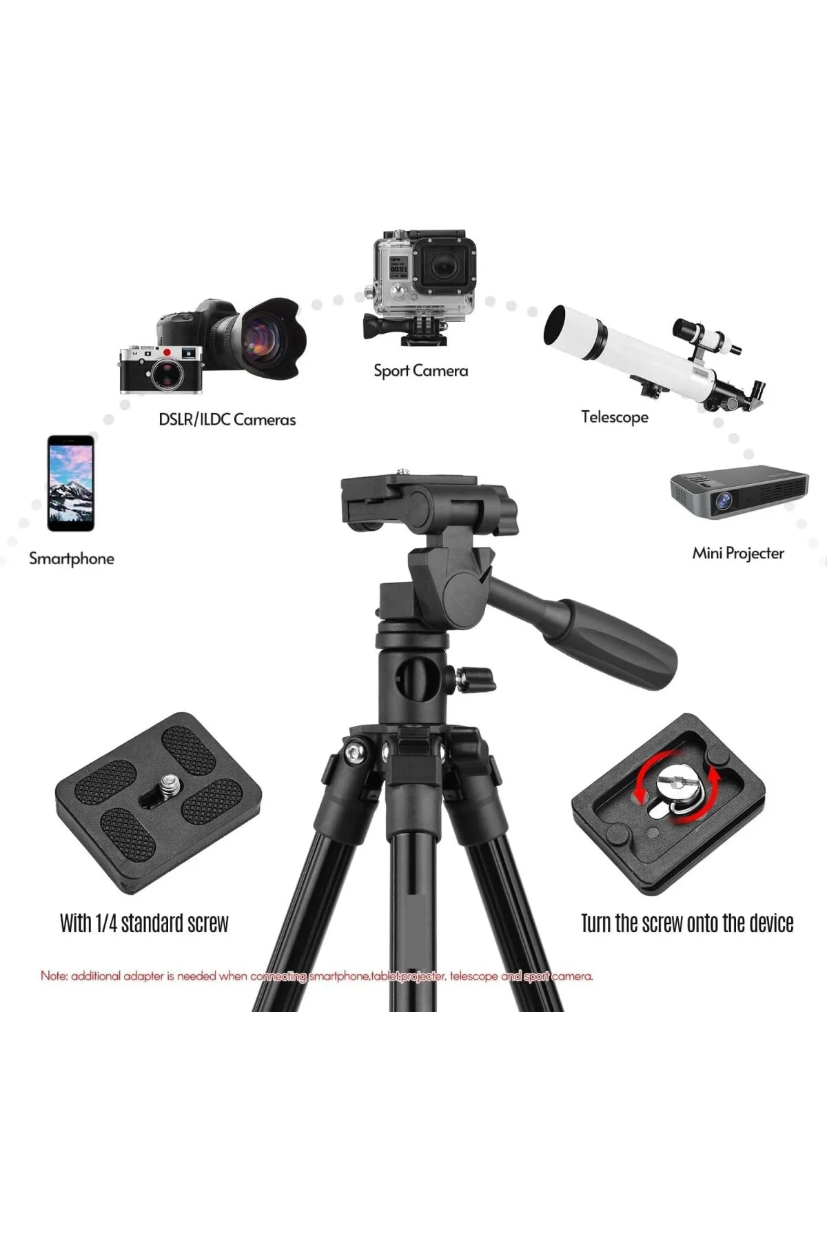 HT-T02 Profesyonel Tripod 154 Cm Yatay Kullanım Çok Fonksiyonlu Panoramik Kafa 360 Derec