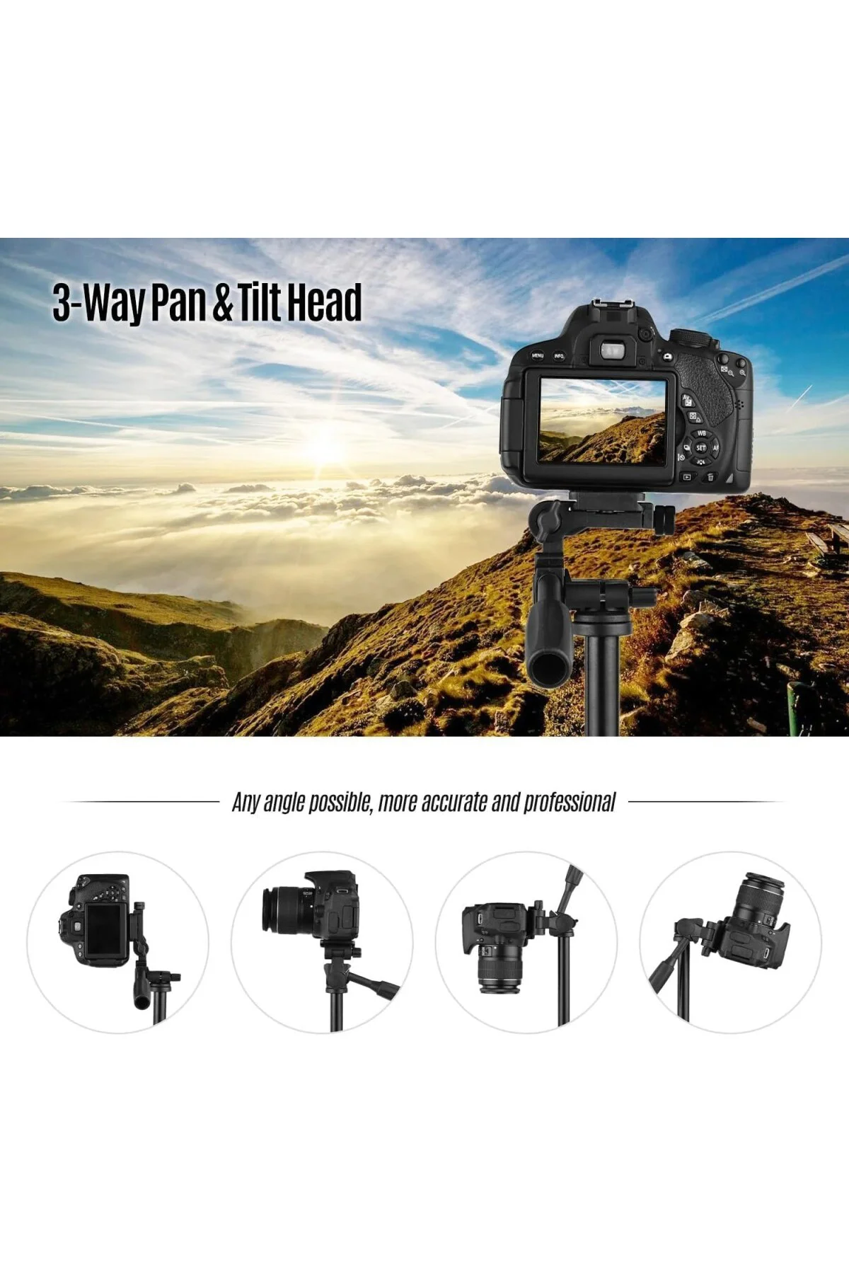 HT-T02 Profesyonel Tripod 154 Cm Yatay Kullanım Çok Fonksiyonlu Panoramik Kafa 360 Derec