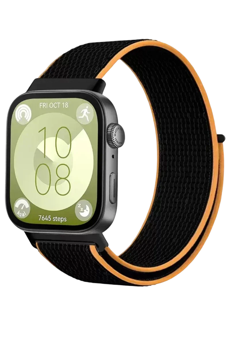 Huawei Fit 4 Hasırlı Cırtcırtlı Kordon - Siyah-Turuncu Huawei Fit 4 Hasırlı Cırtcırtlı Kordon - Siyah-Turuncu